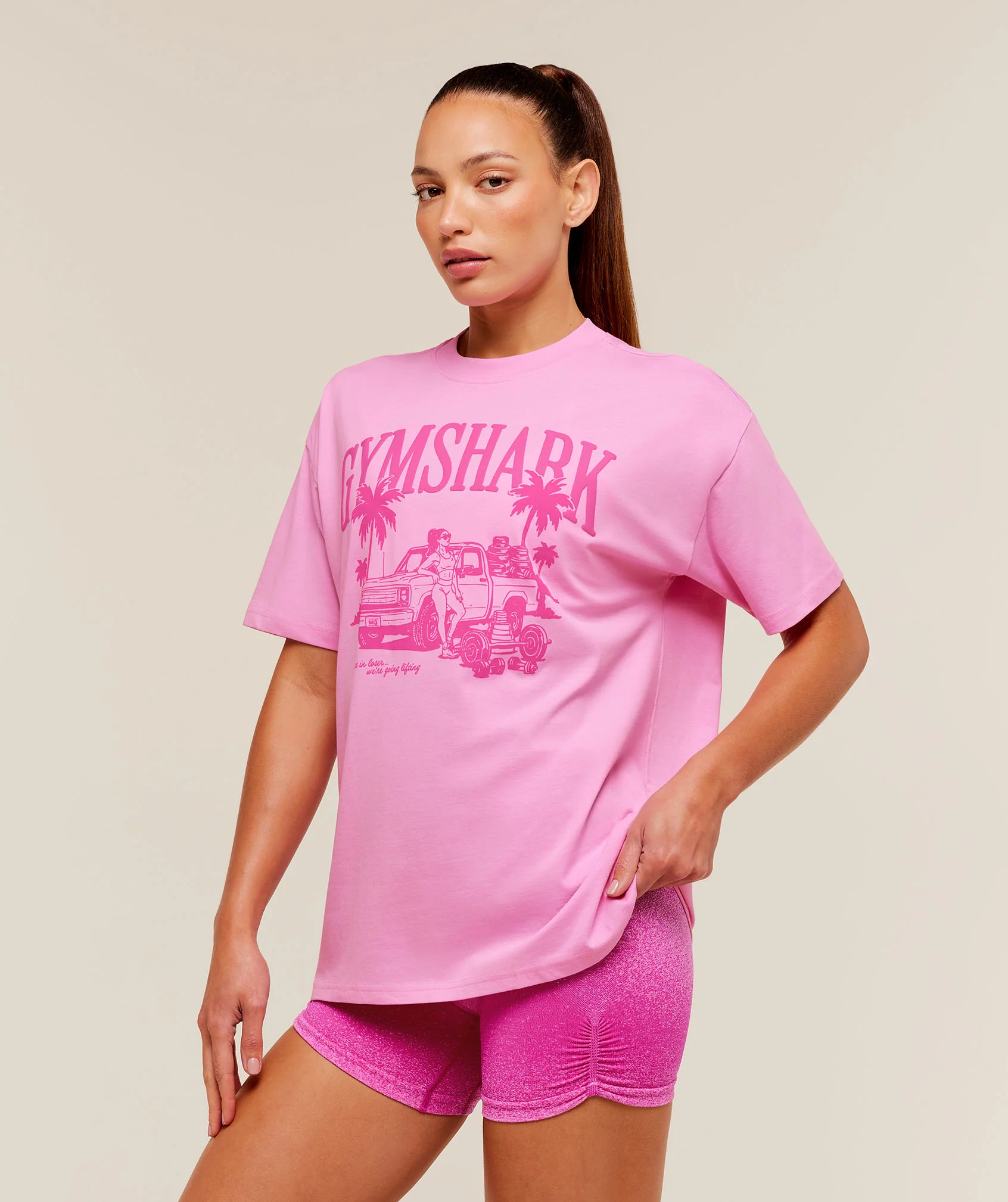 Gymshark Pick Up Truck Graphic Short Sleeve T-Shirt - Focus Pink - Image 3