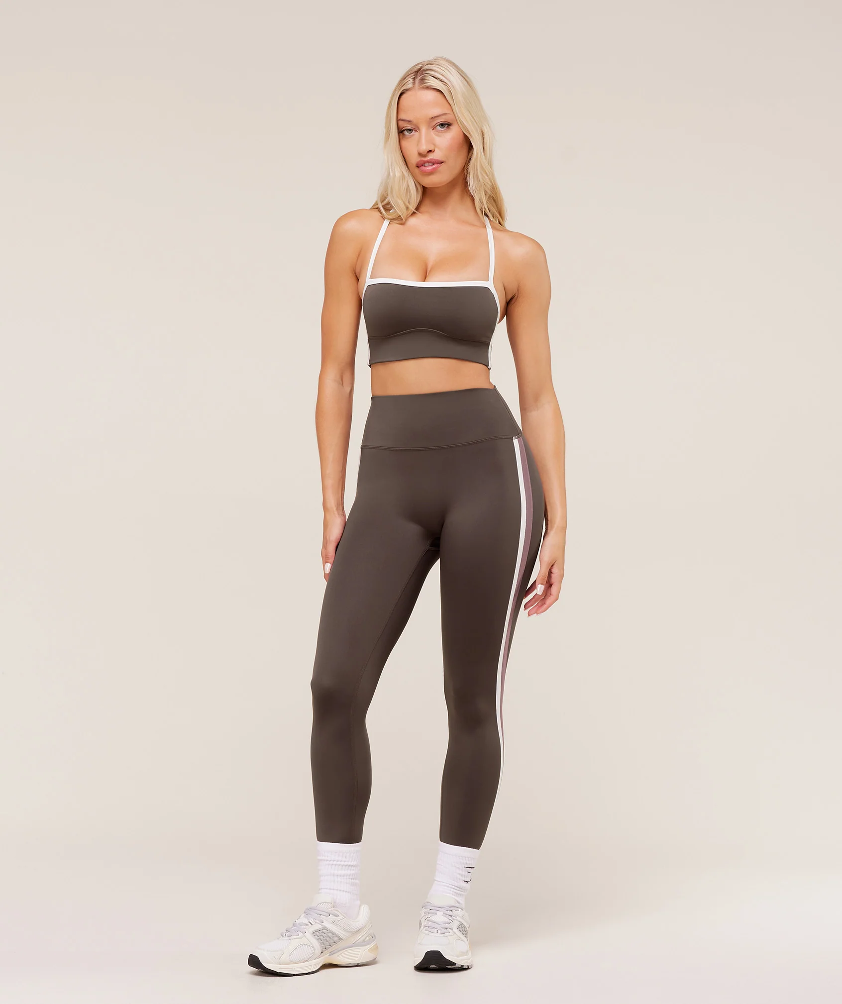 Gymshark Piping Leggings - Walnut Brown/Chestnut Pink/Soft White - Image 4