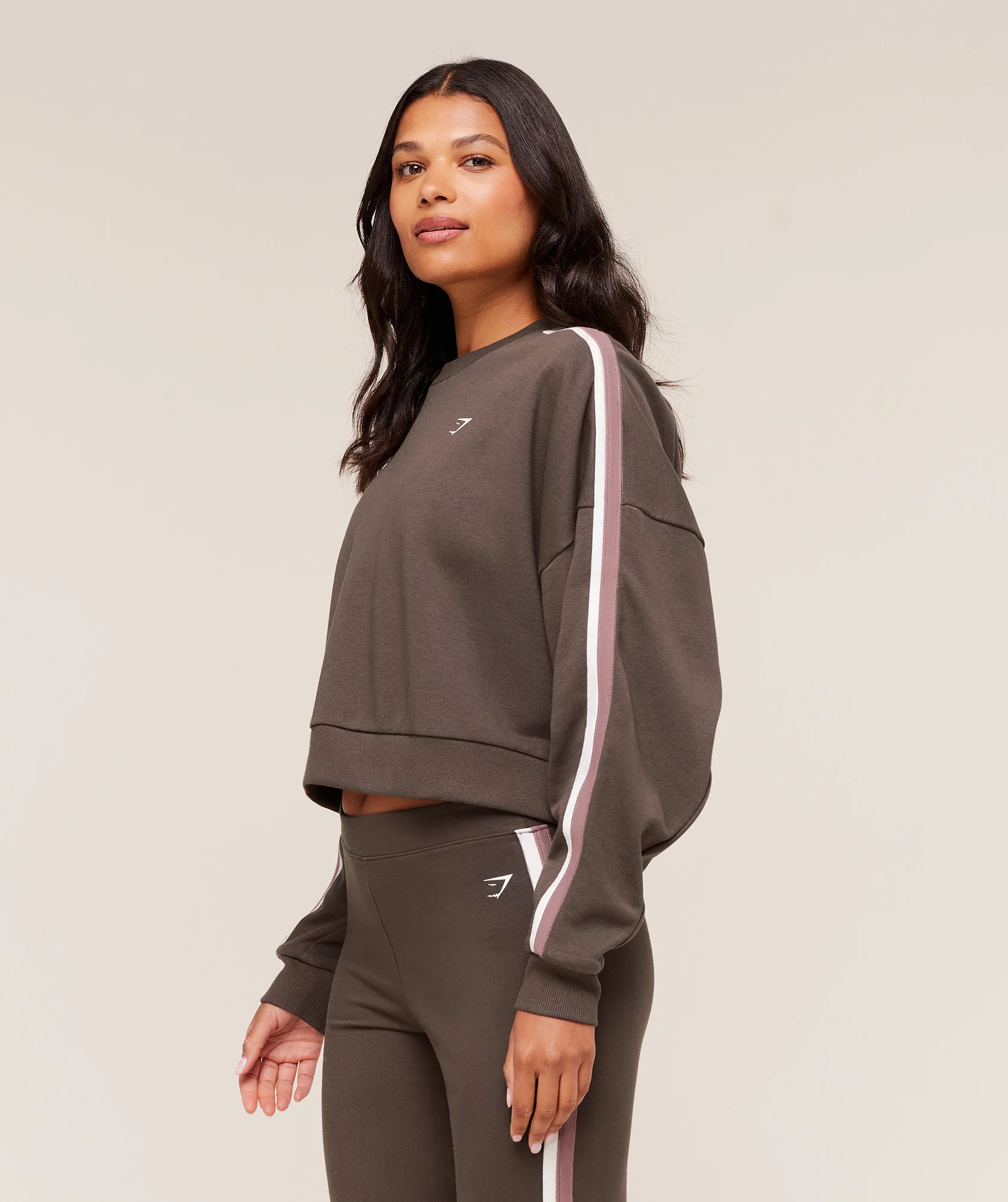 Gymshark Piping Midi Crew Neck - Walnut Brown/Chestnut Pink/Soft White - Image 4