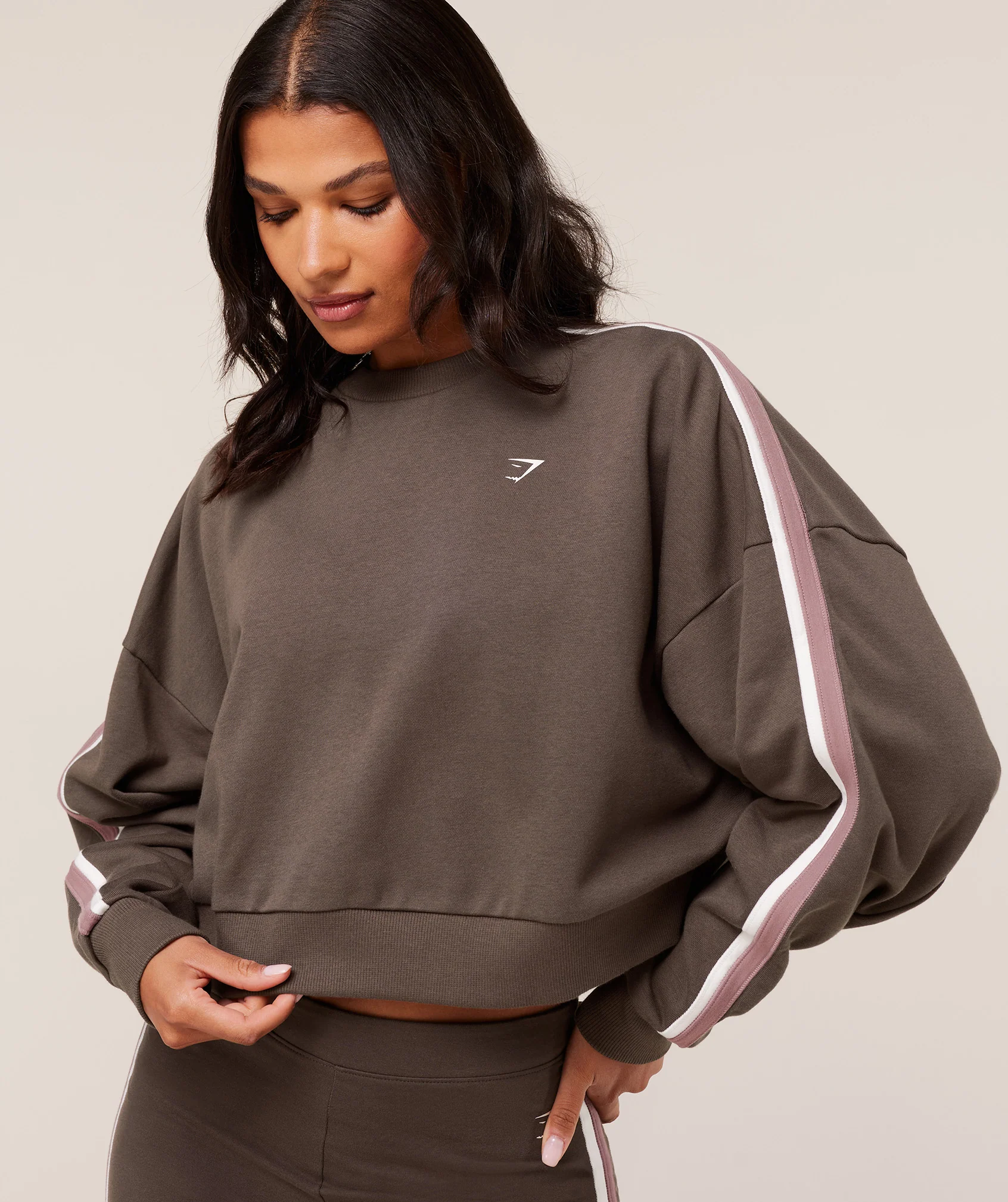 Gymshark Piping Midi Crew Neck - Walnut Brown/Chestnut Pink/Soft White - Image 5