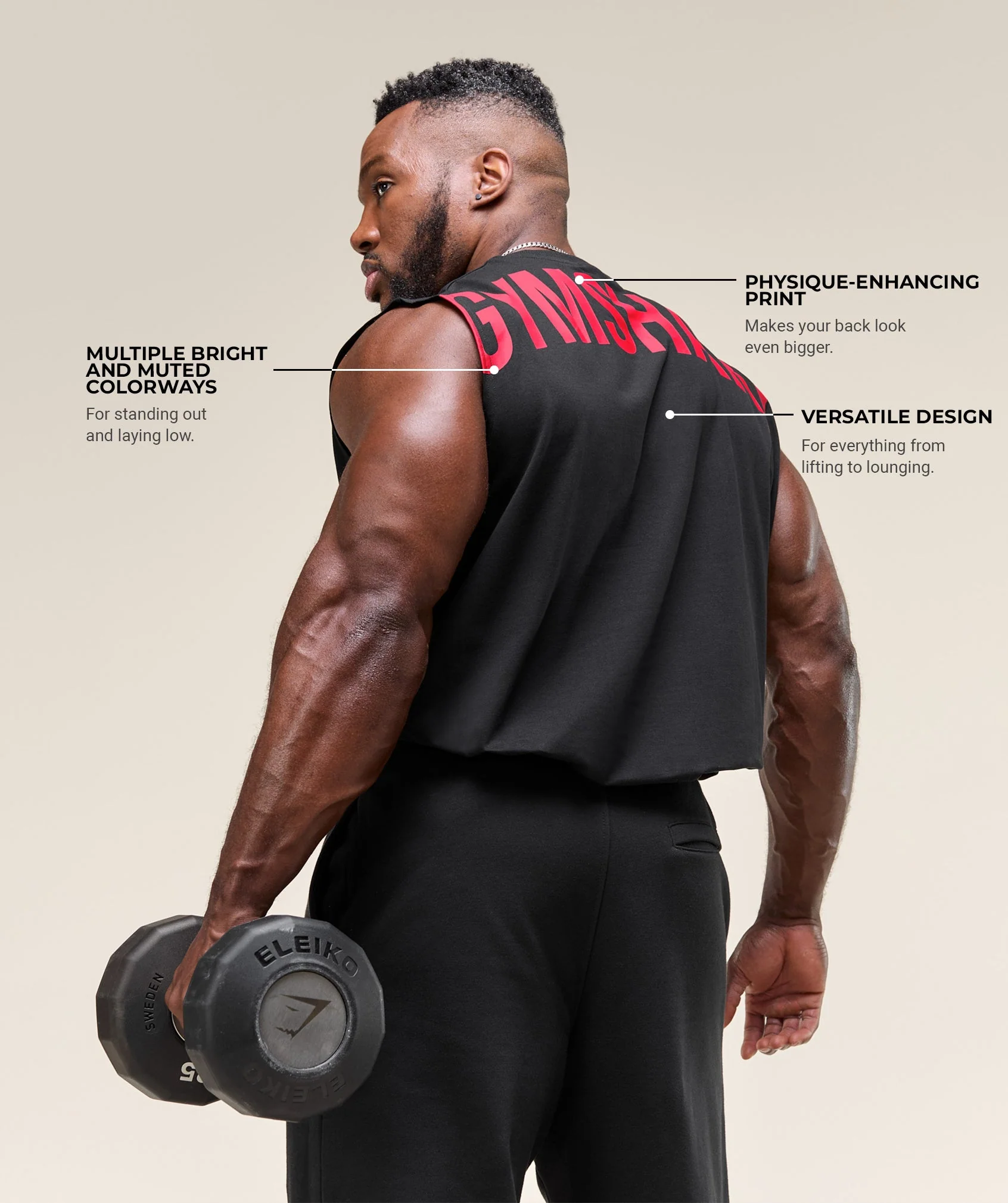 Gymshark Power Cut Off Tank - Black/Conditioning Red - Image 2