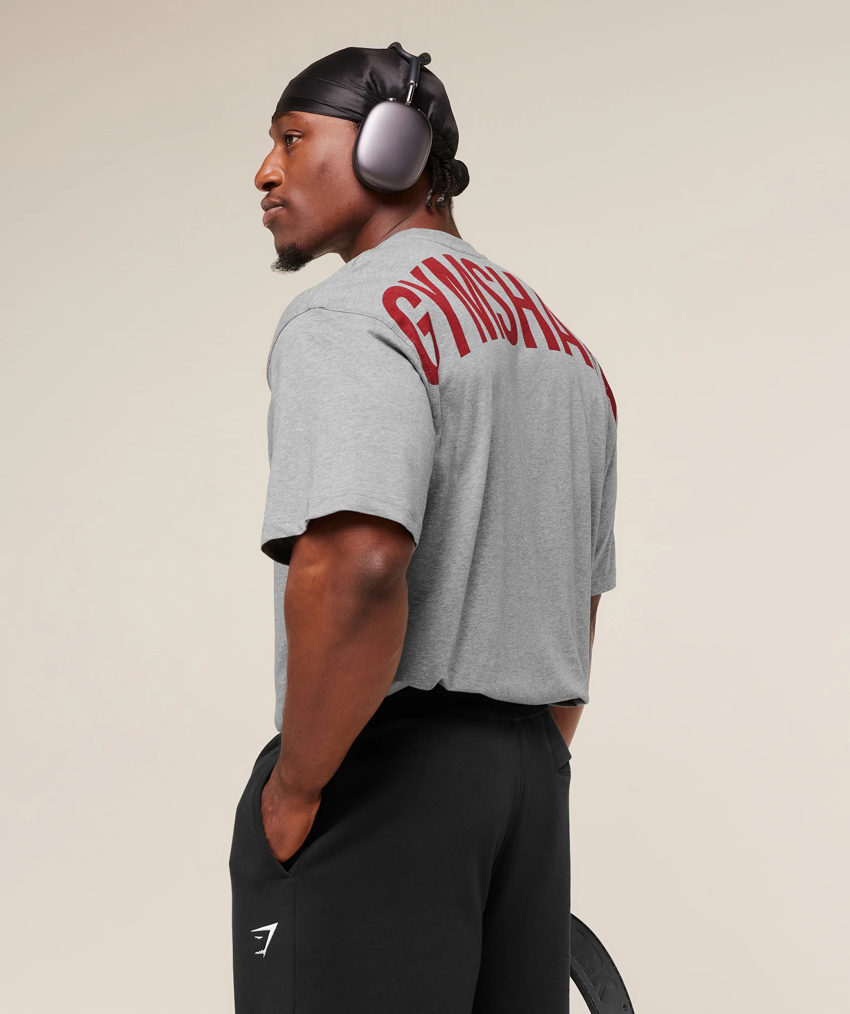 Gymshark Power T-Shirt - Charcoal Core Marl/Sets Red - Image 6