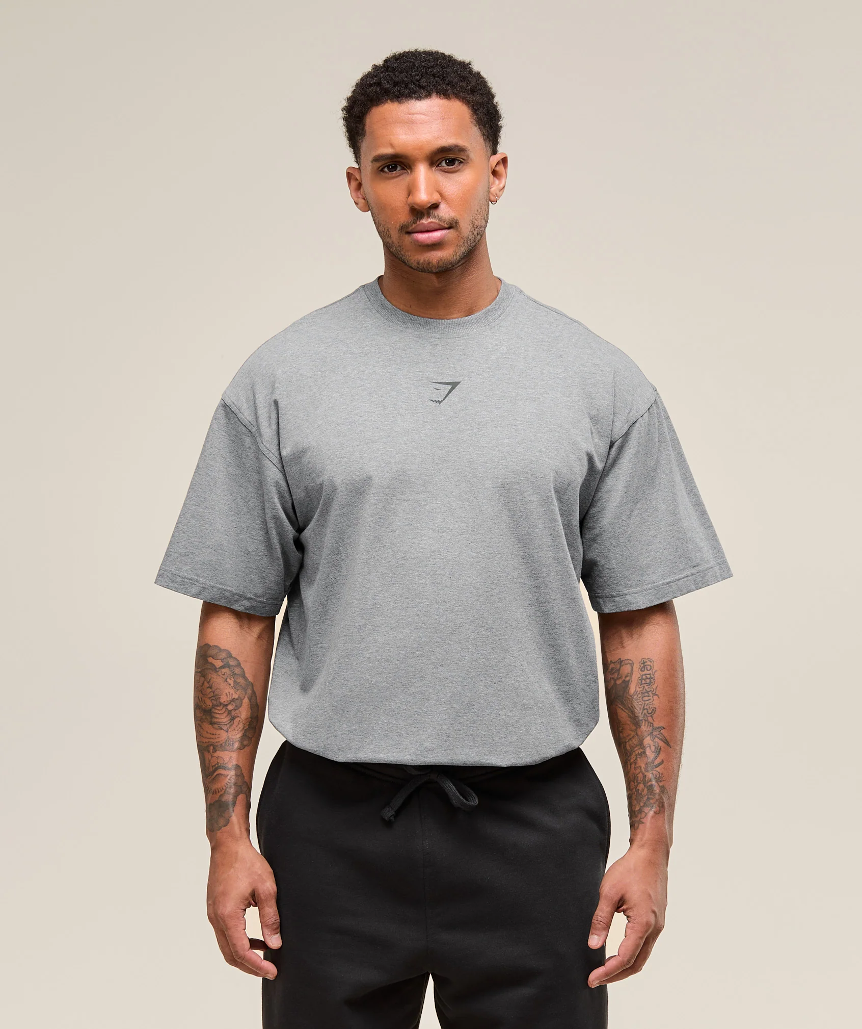 Gymshark Power T-Shirt - Charcoal Core Marl/Trail Green - Image 2