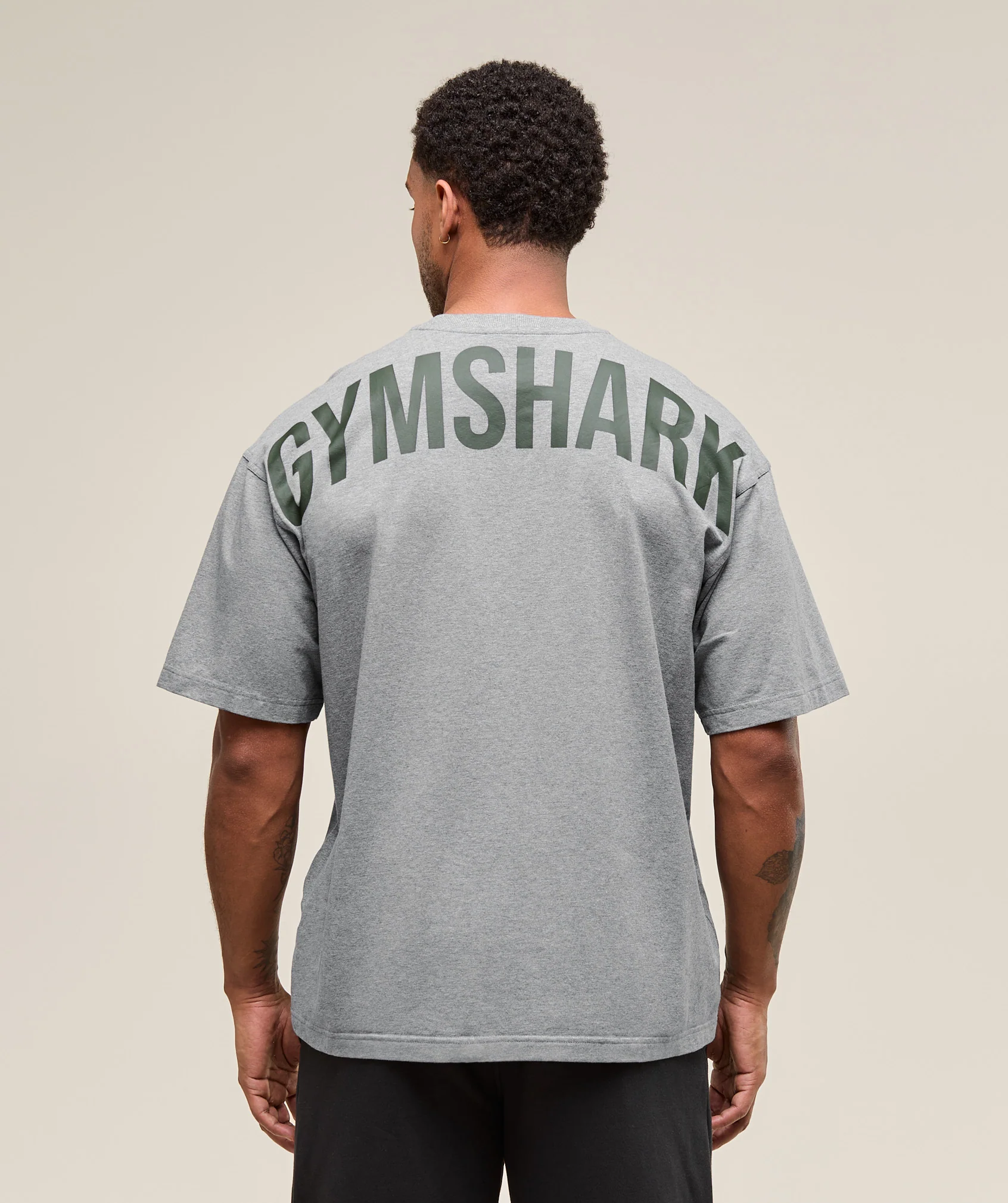 Gymshark Power T-Shirt - Charcoal Core Marl/Trail Green - Image 3