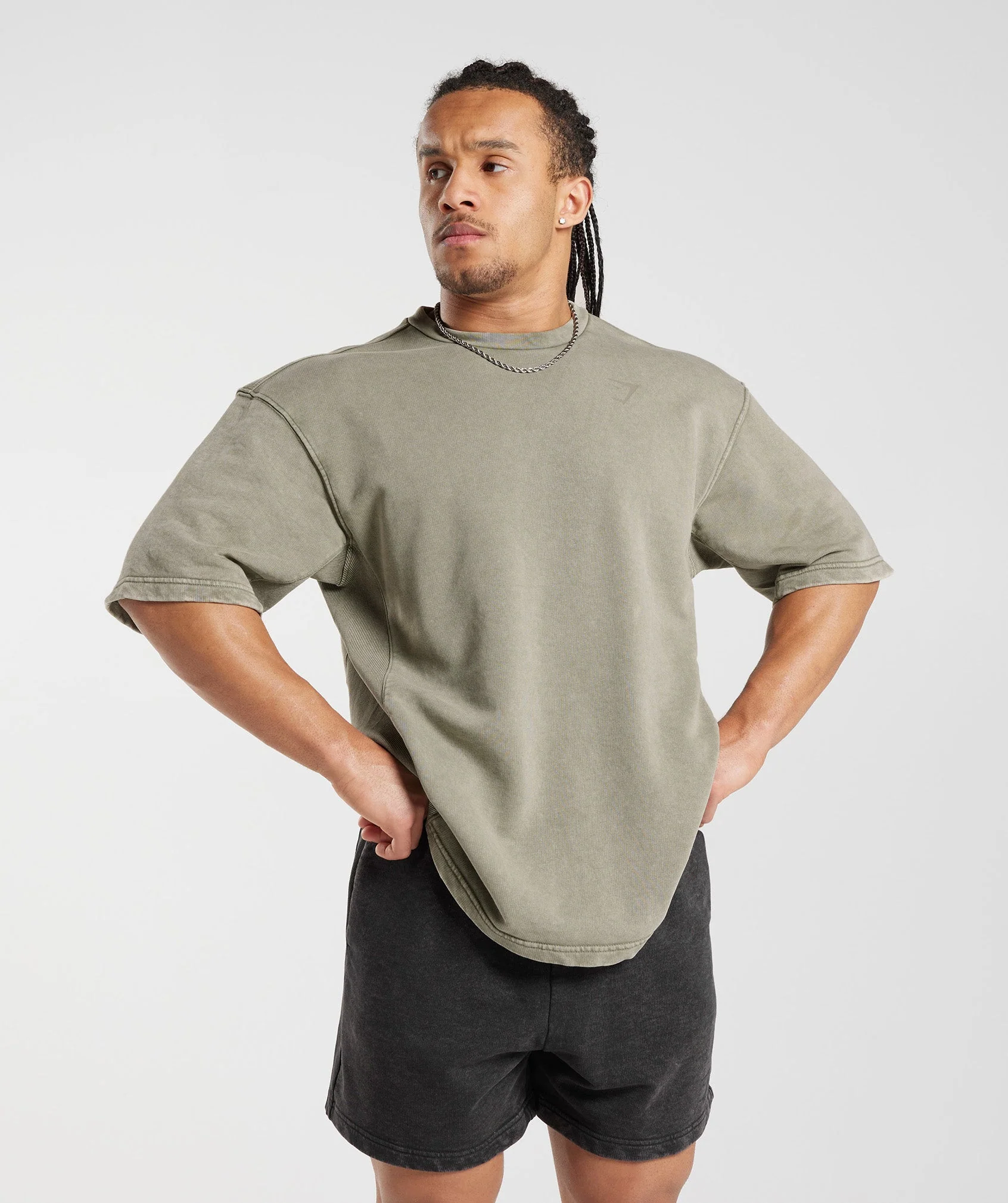 Gymshark Power Washed Short Sleeve Crew - Ecru Brown