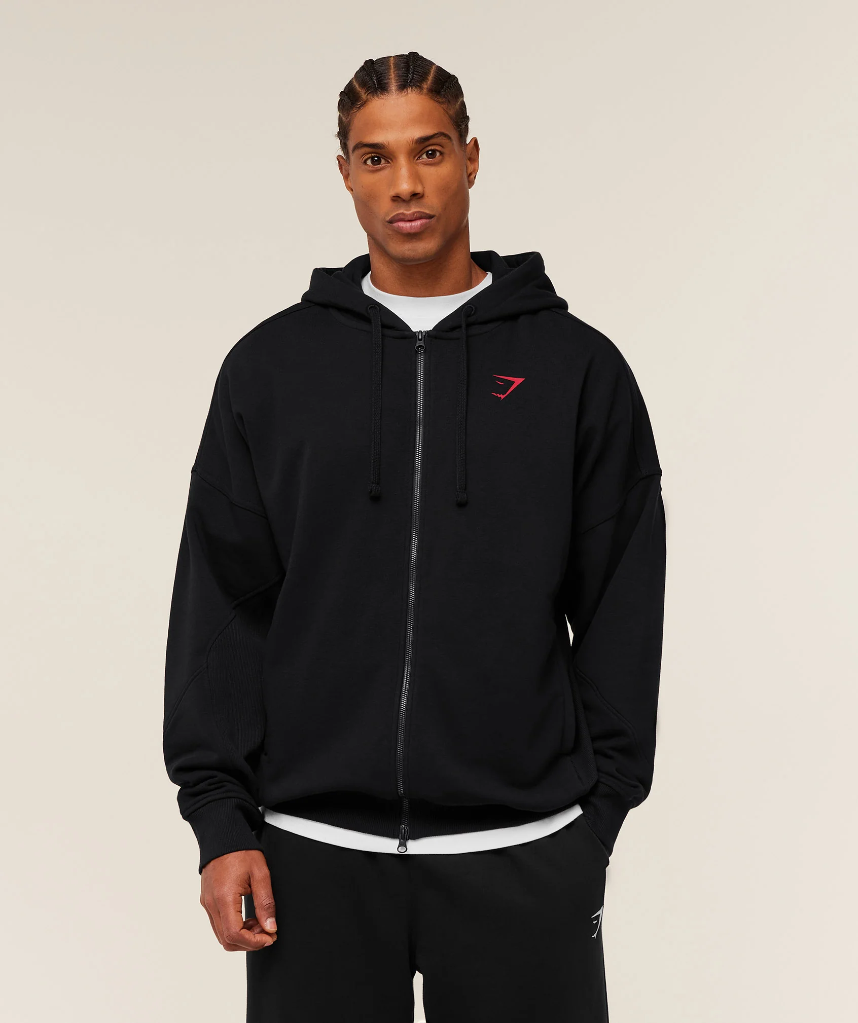 Gymshark Power Zip Up Hoodie - Black/Conditioning Red - Image 2