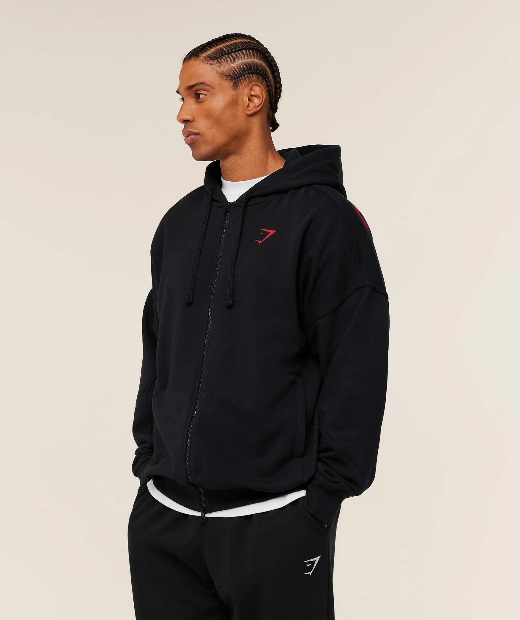 Gymshark Power Zip Up Hoodie - Black/Conditioning Red - Image 3