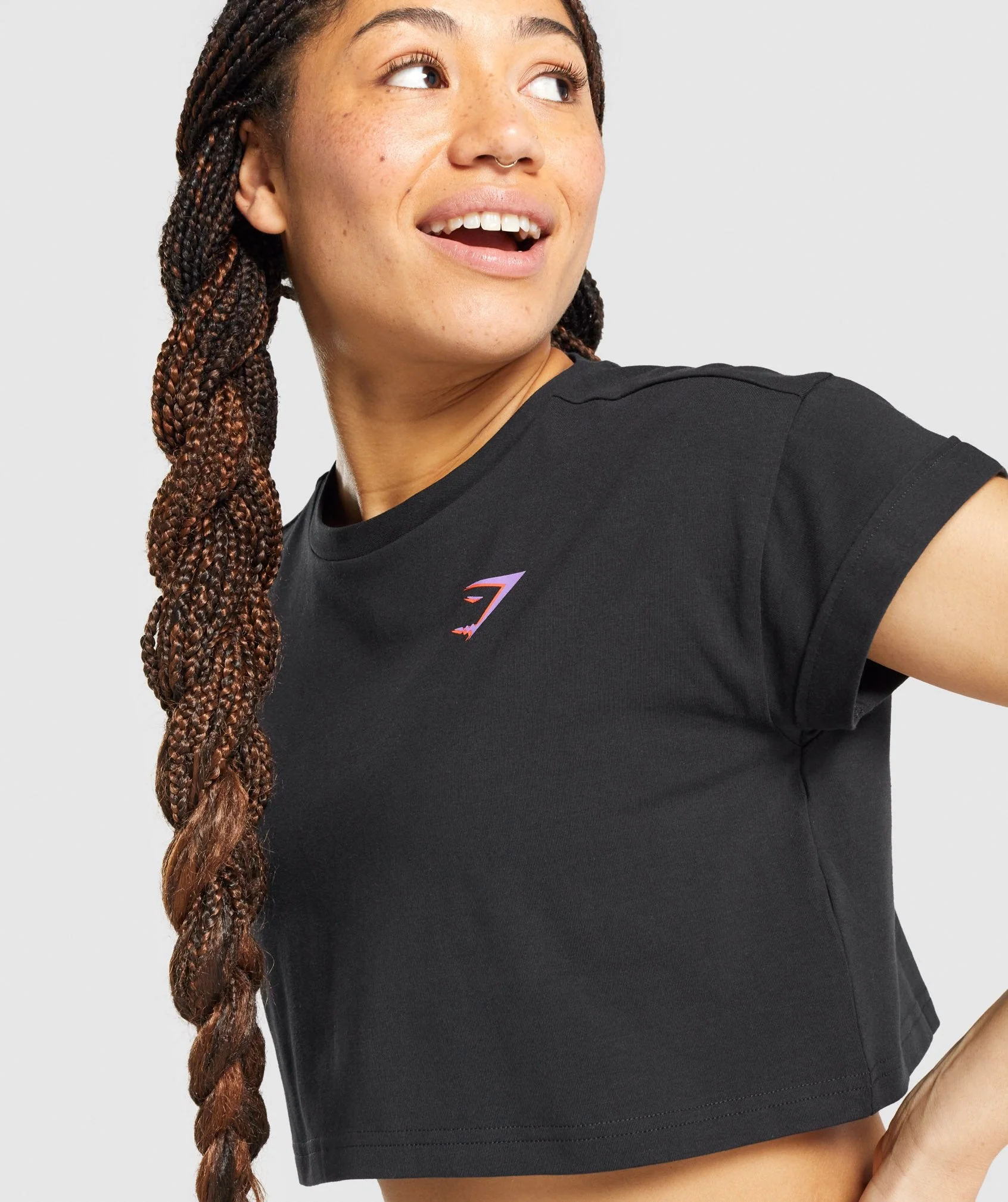 Gymshark Pre-Workout Graphic Crop Tee - Black - Image 5