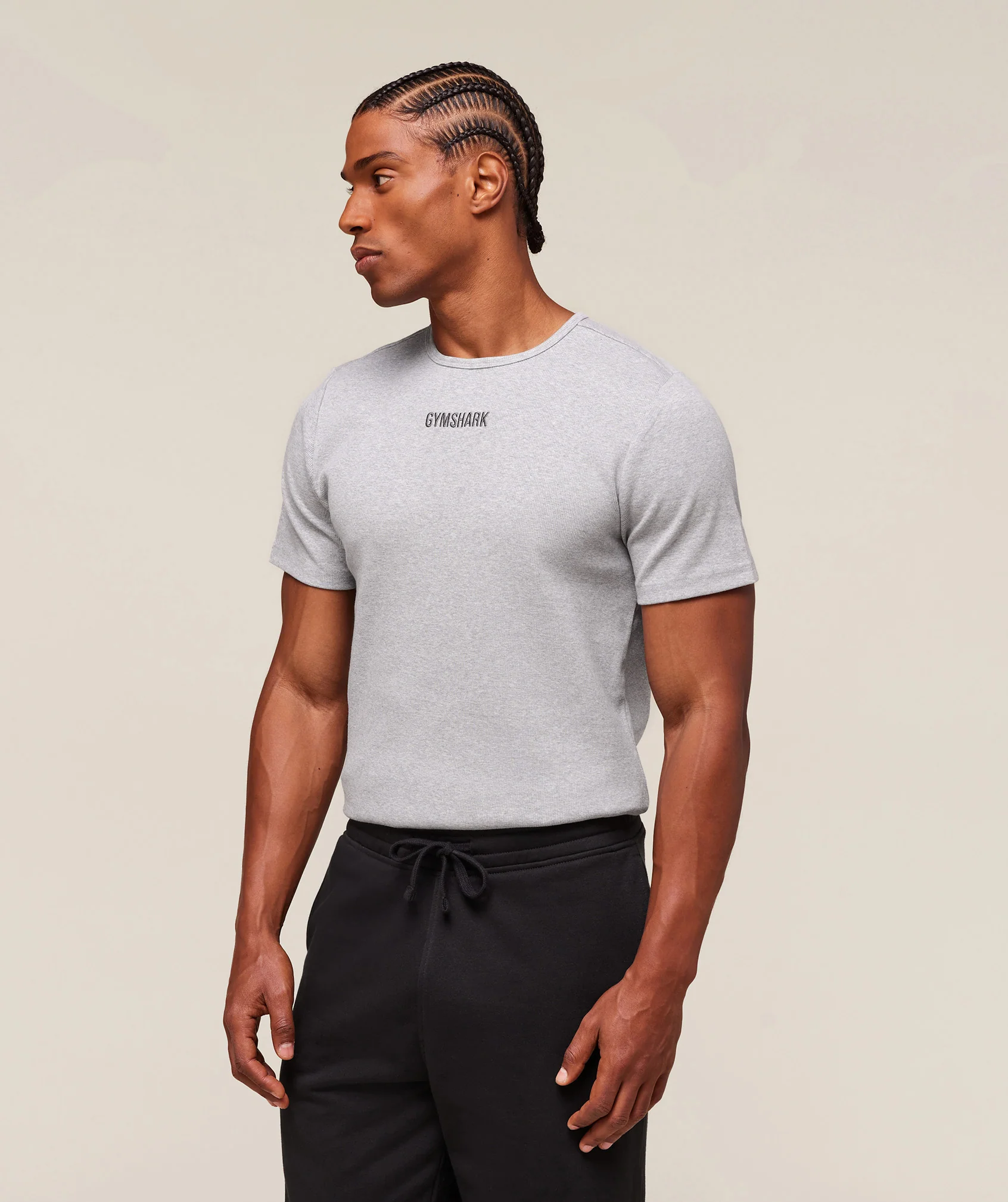 Gymshark Premium Ribbed T-Shirt - Light Grey Core Marl - Image 3
