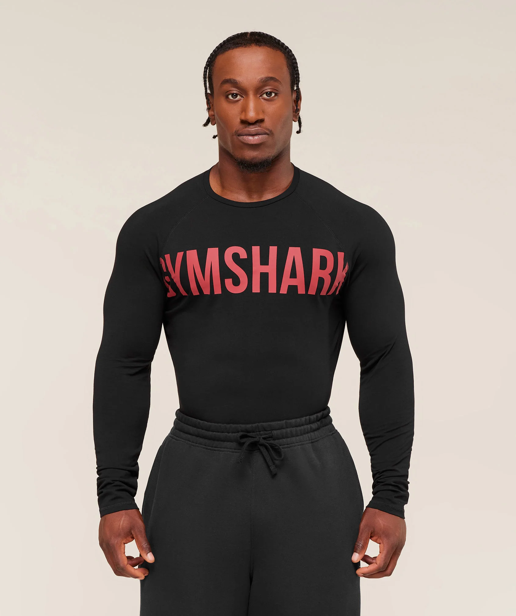 Gymshark Prime Long Sleeve T-Shirt - Black/Vivid Red