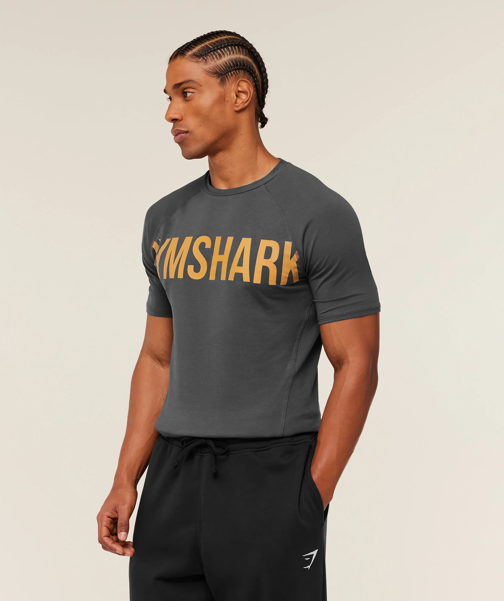 Gymshark Prime T-Shirt - Grey/Antique Gold - Image 2