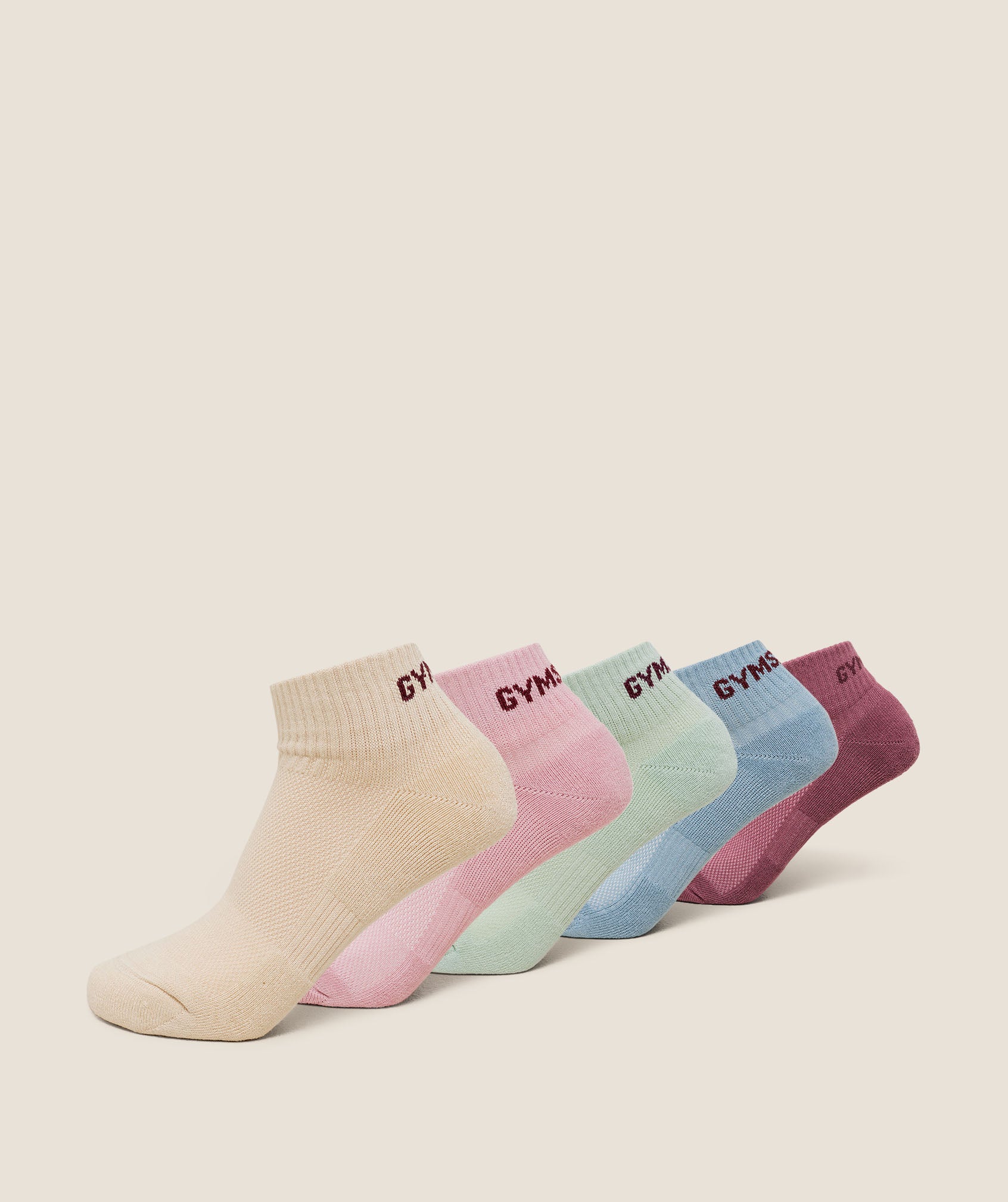 Gymshark Quarter Socks 5pk - Reset Pink/Cloud Pink/Stone Beige/Bench Blue/Clay Green - Image 2