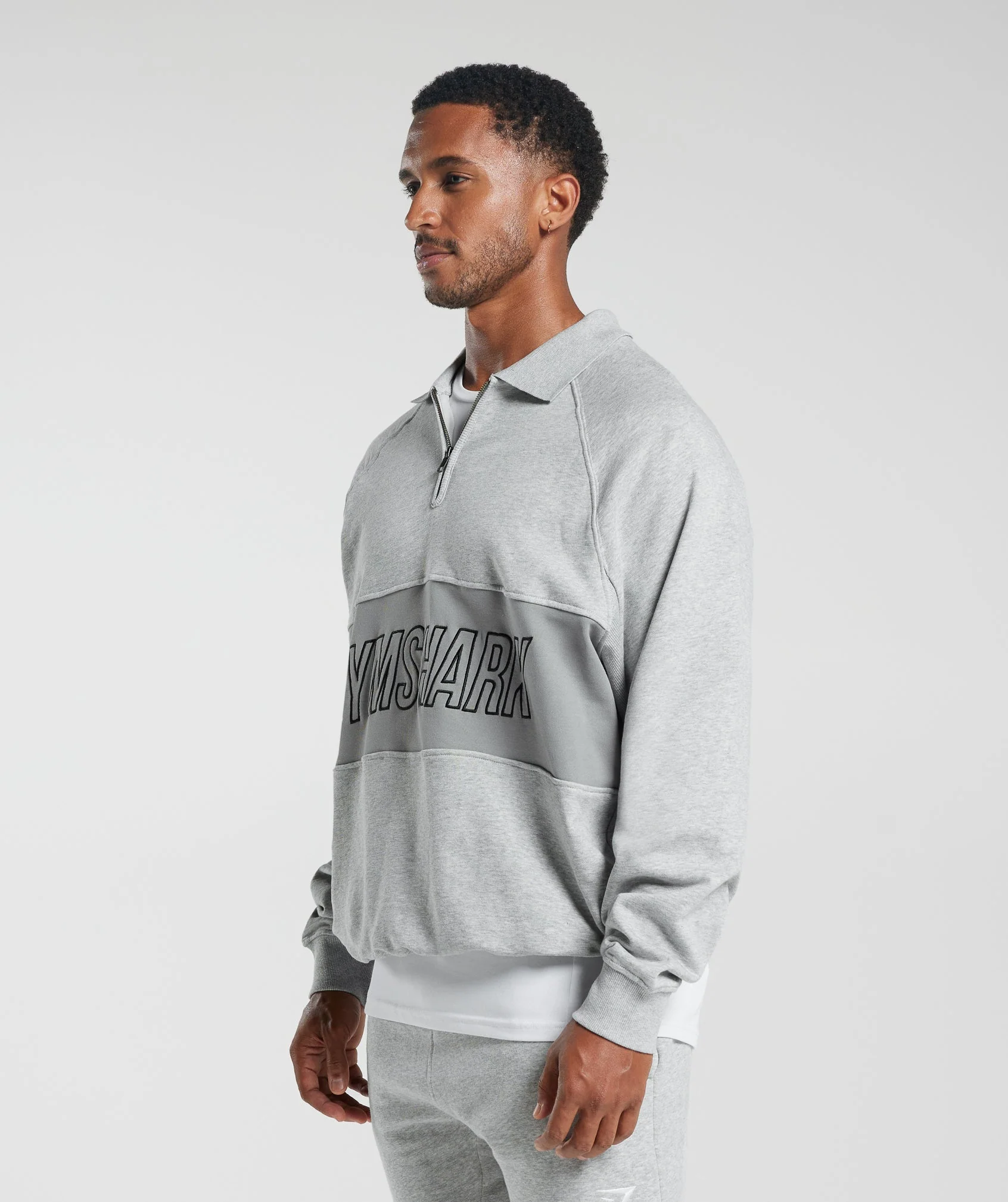 Gymshark Rest Day Essentials Sweatshirt Polo - Light Grey Core Marl/Smokey Grey - Image 3