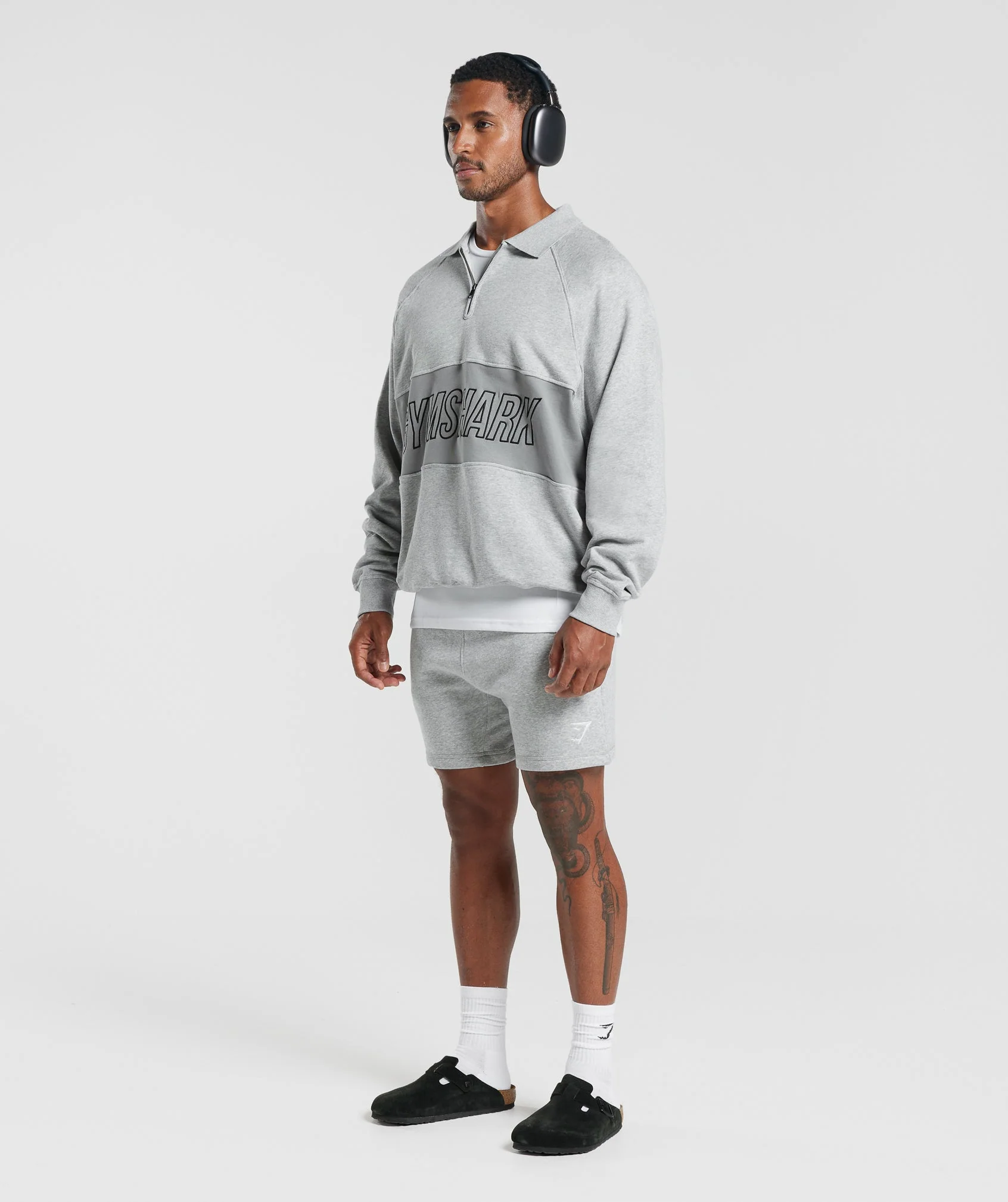 Gymshark Rest Day Essentials Sweatshirt Polo - Light Grey Core Marl/Smokey Grey - Image 4