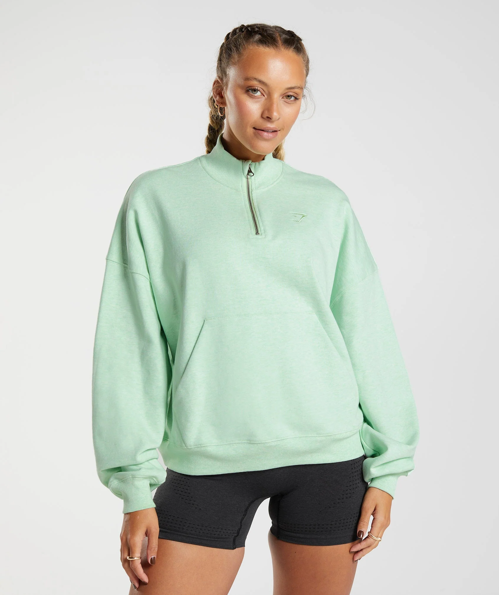 Gymshark Rest Day Sweats 1/2 Zip Pullover - Refreshing Green Marl - Image 2