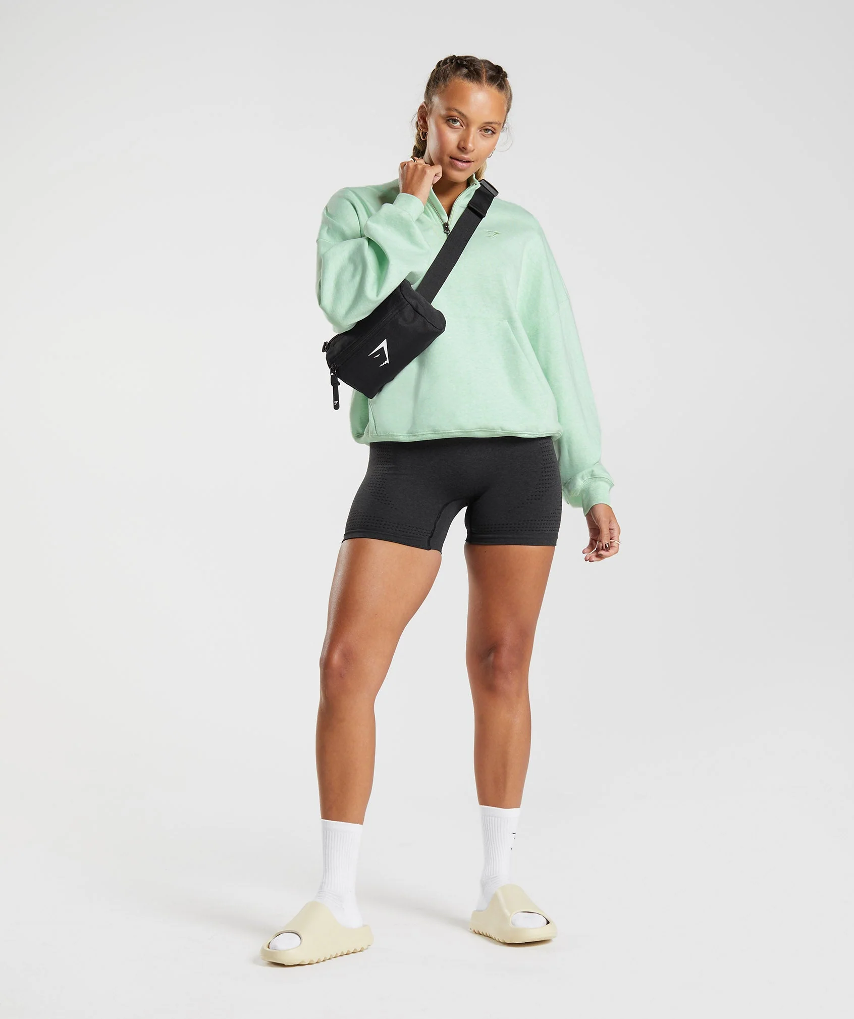 Gymshark Rest Day Sweats 1/2 Zip Pullover - Refreshing Green Marl - Image 5