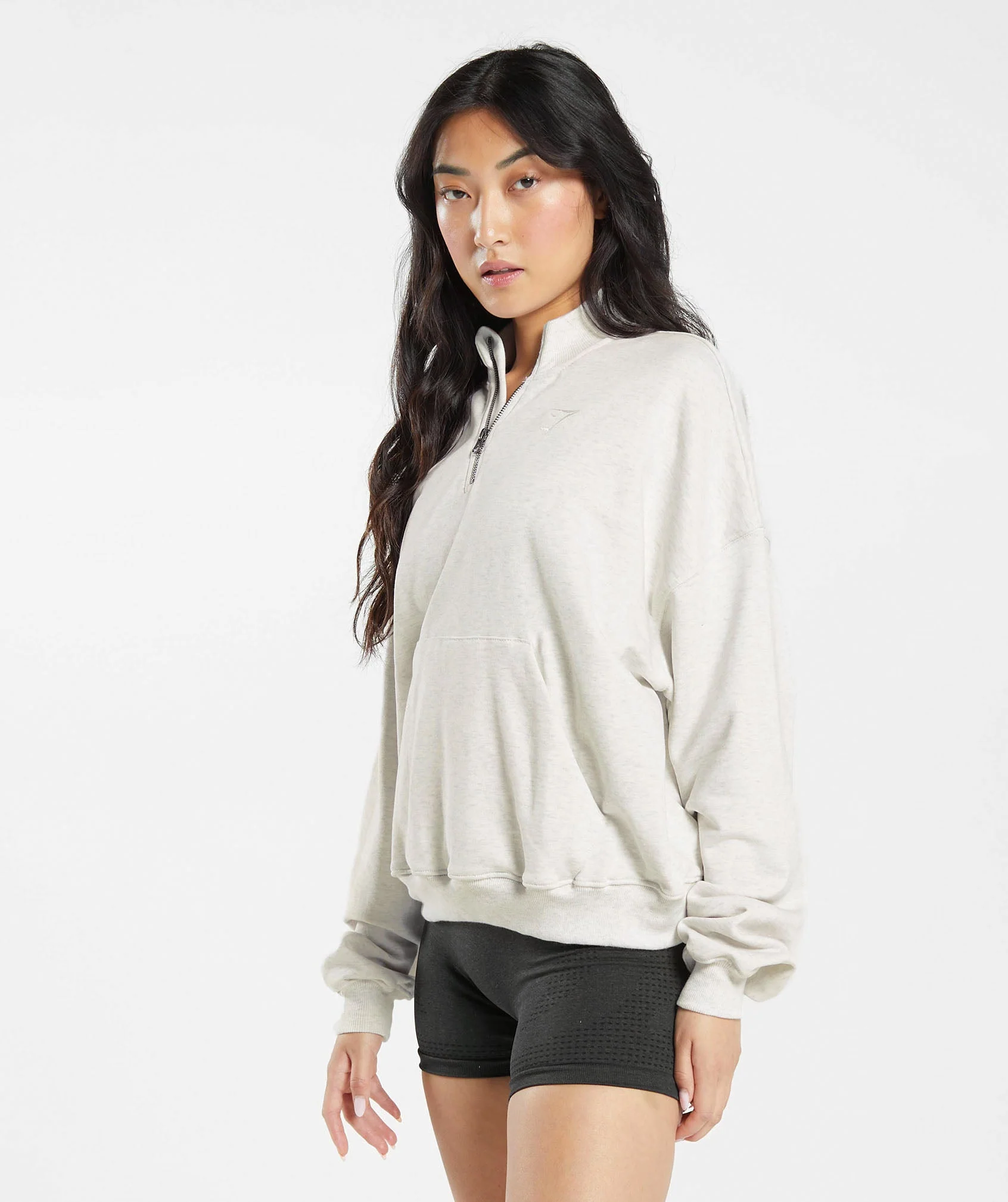 Gymshark Rest Day Sweats 1/2 Zip Pullover - White Marl - Image 3