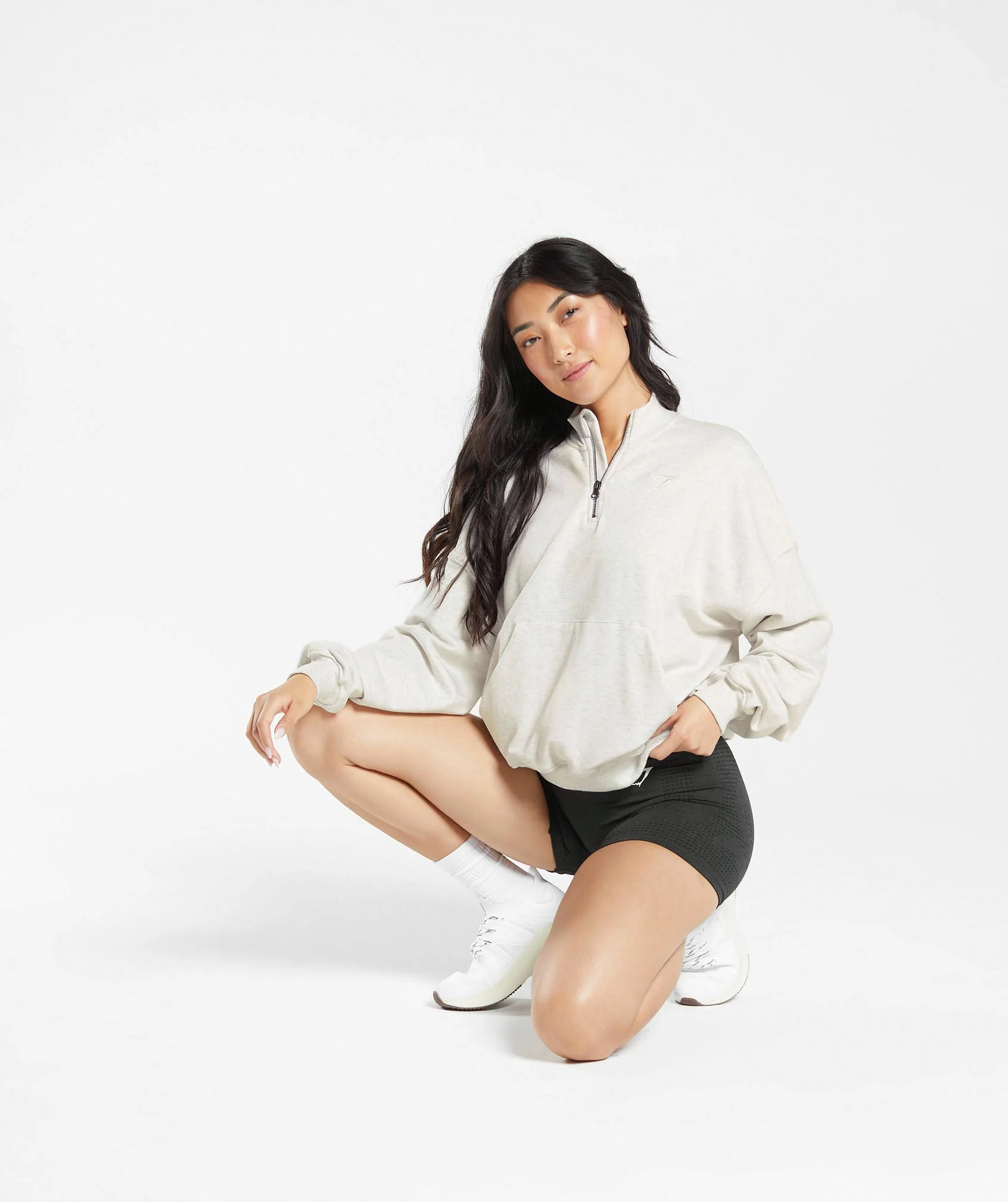 Gymshark Rest Day Sweats 1/2 Zip Pullover - White Marl - Image 4