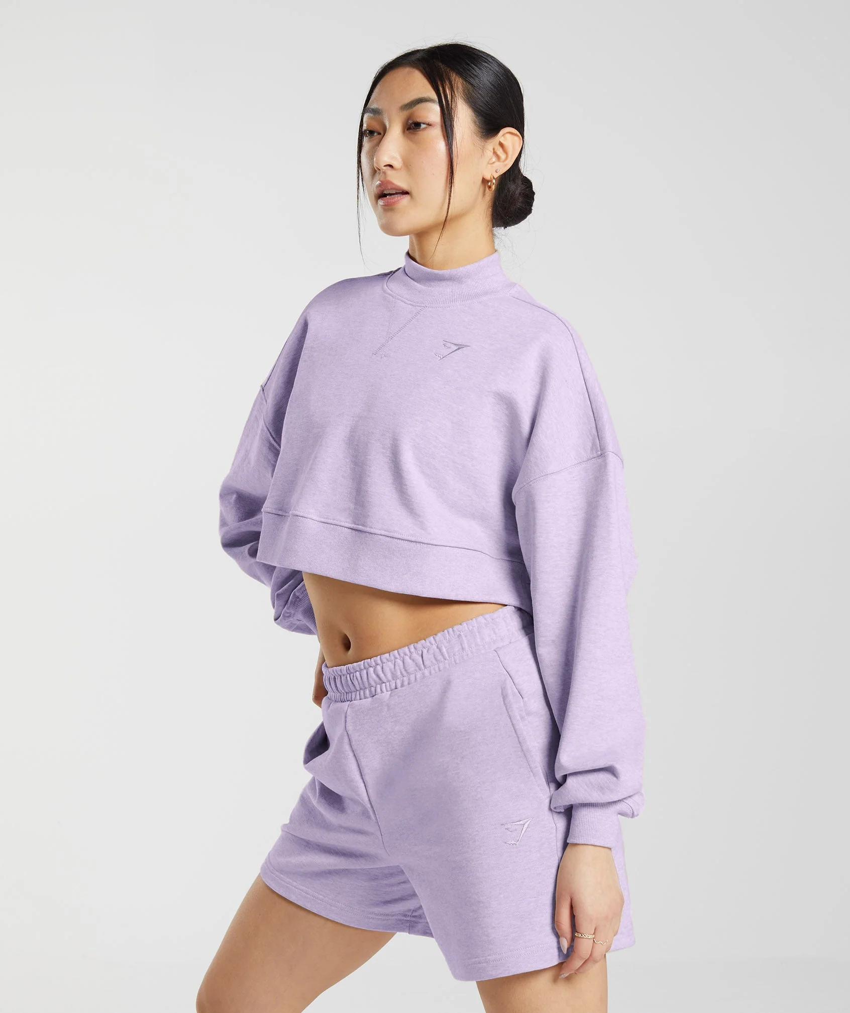 Gymshark Rest Day Sweats Cropped Pullover - Aura Lilac Marl - Image 3