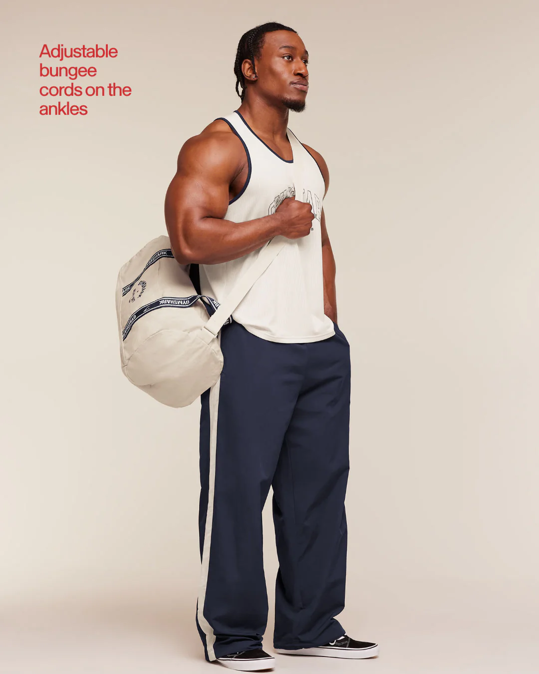 Gymshark Retro Collegiate Track Pants - Heavy Blue/Tinted White - Image 3