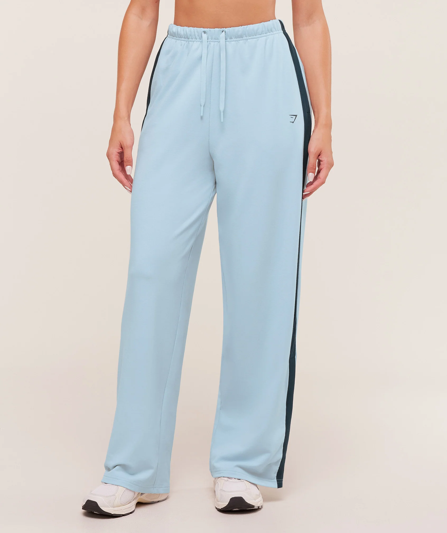 Gymshark Retro Stripe Snap Pants - Smoke Blue/Deep Petrol Blue