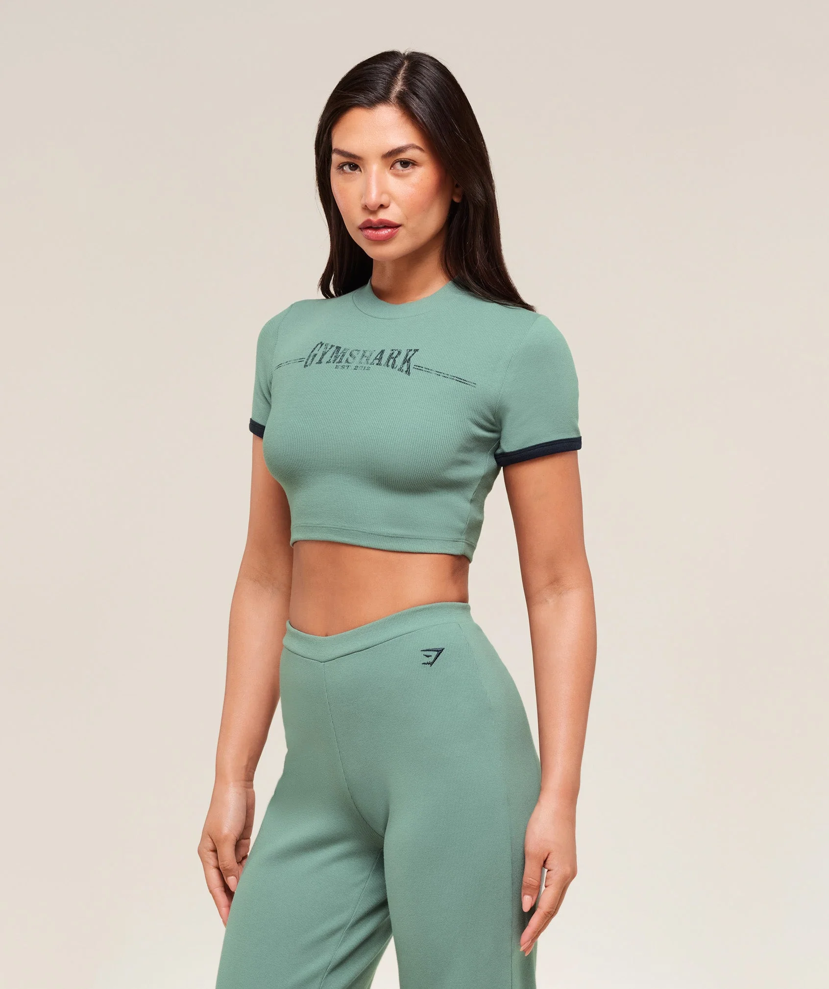 Gymshark Ribbed Cotton Crop Top - Celeste Blue/Heavy Blue - Image 5