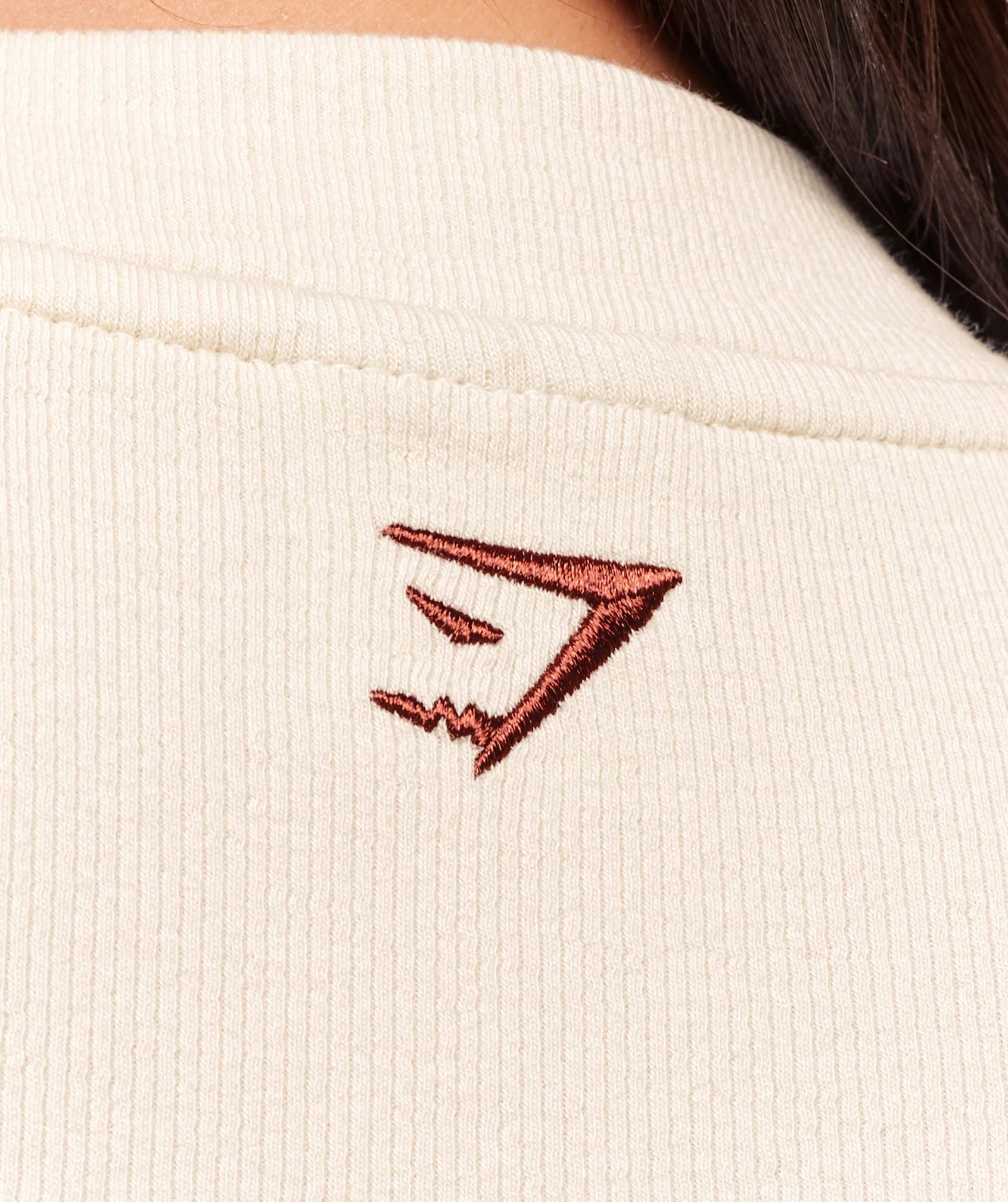 Gymshark Ribbed Cotton Crop Top - Oat White/Burgundy Brown - Image 4