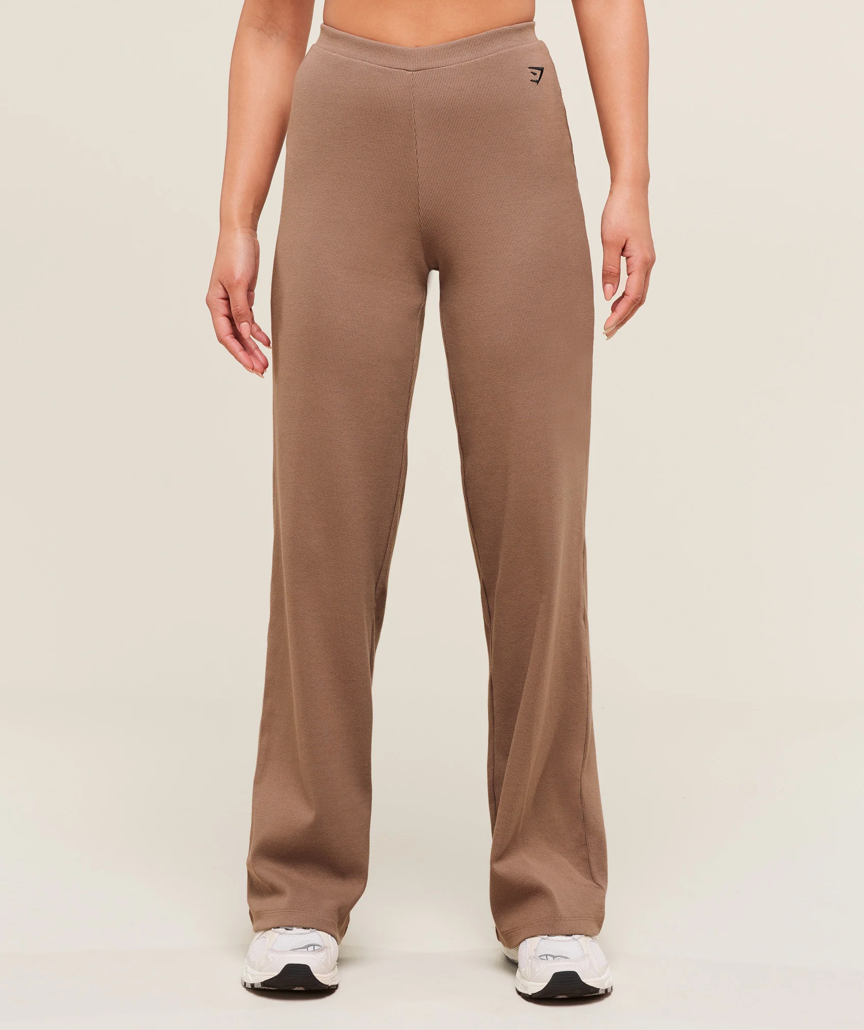 Gymshark Ribbed Cotton Straight Leg Pants - Mocha Mauve/Black