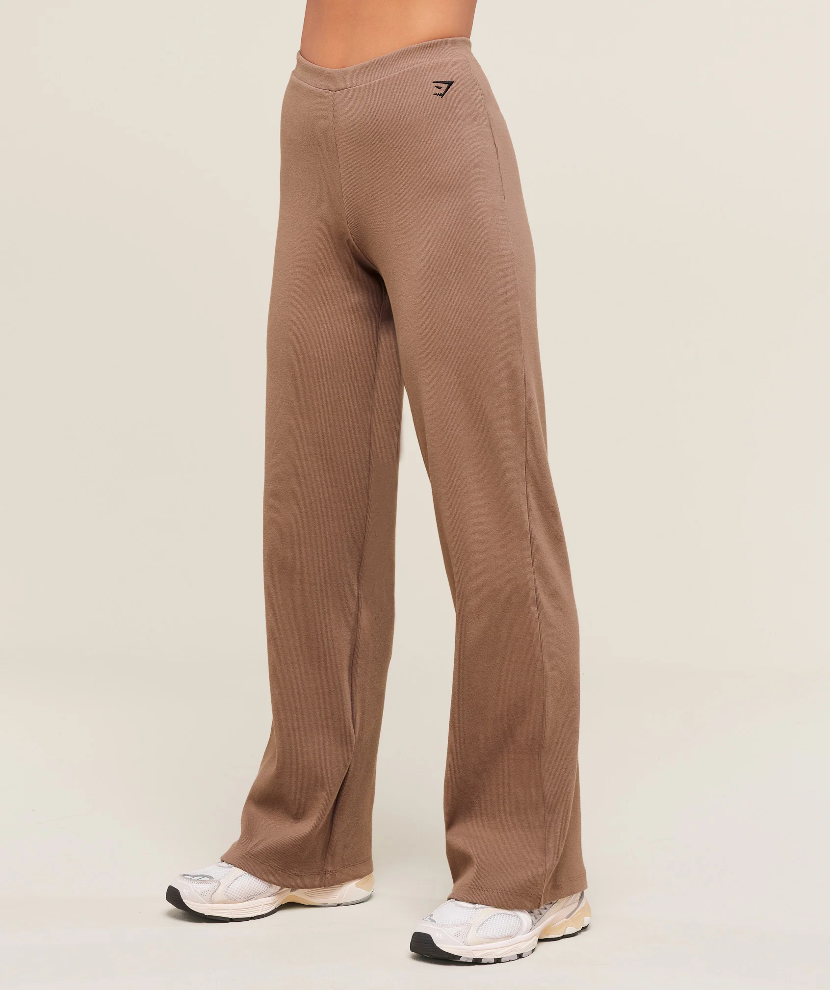 Gymshark Ribbed Cotton Straight Leg Pants - Mocha Mauve/Black - Image 3