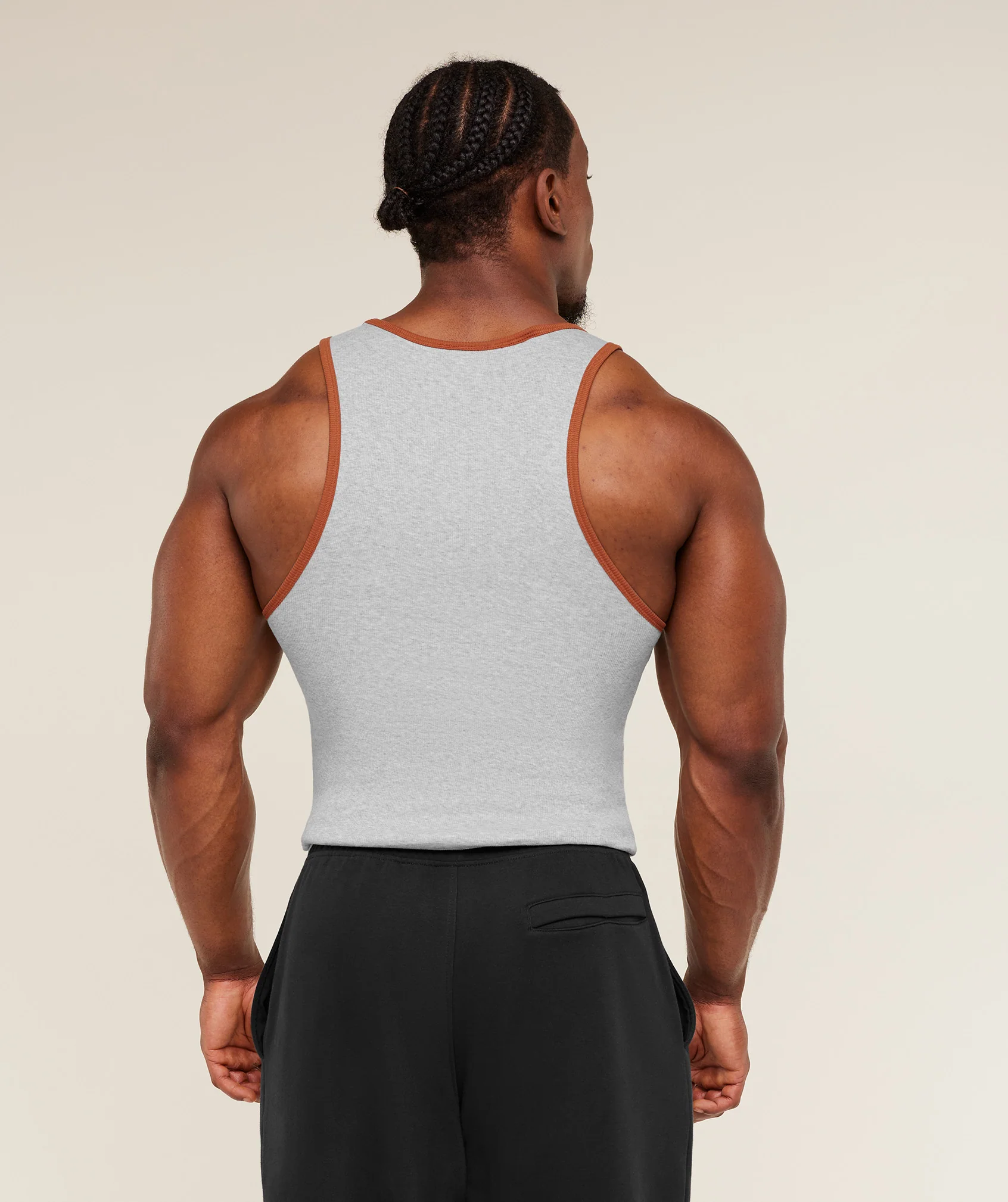 Gymshark Ribbed Tank 1PK - Light Grey Core Marl / Nutmeg Orange - Image 2