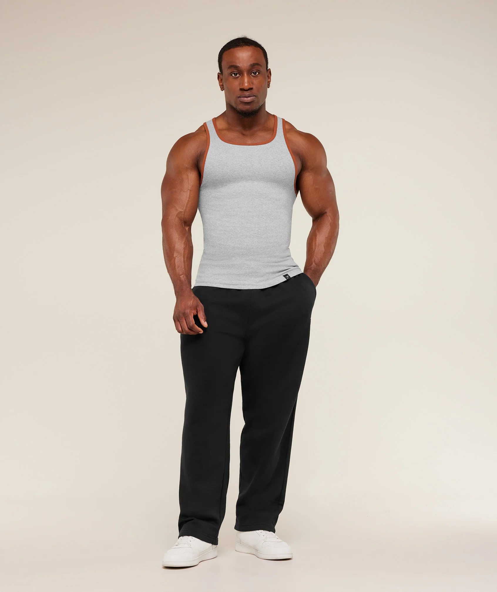 Gymshark Ribbed Tank 1PK - Light Grey Core Marl / Nutmeg Orange - Image 4