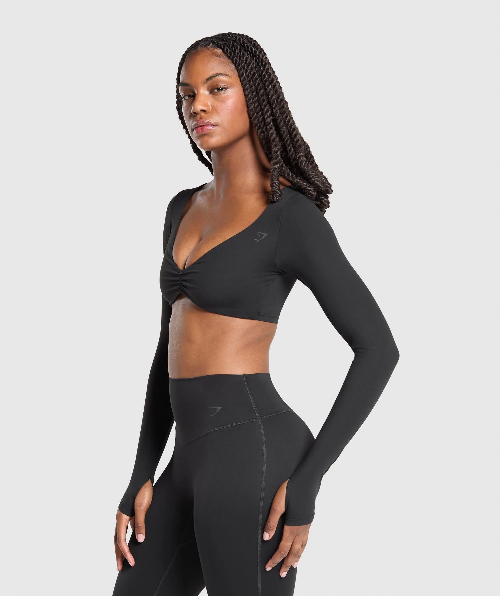Gymshark Ruched Long Sleeve Top - Black - Image 3