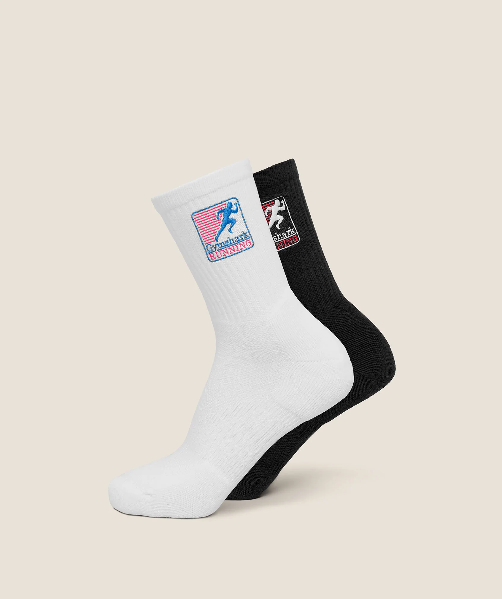 Gymshark Running Graphic Crew Socks 2pk - GS White/GS Black