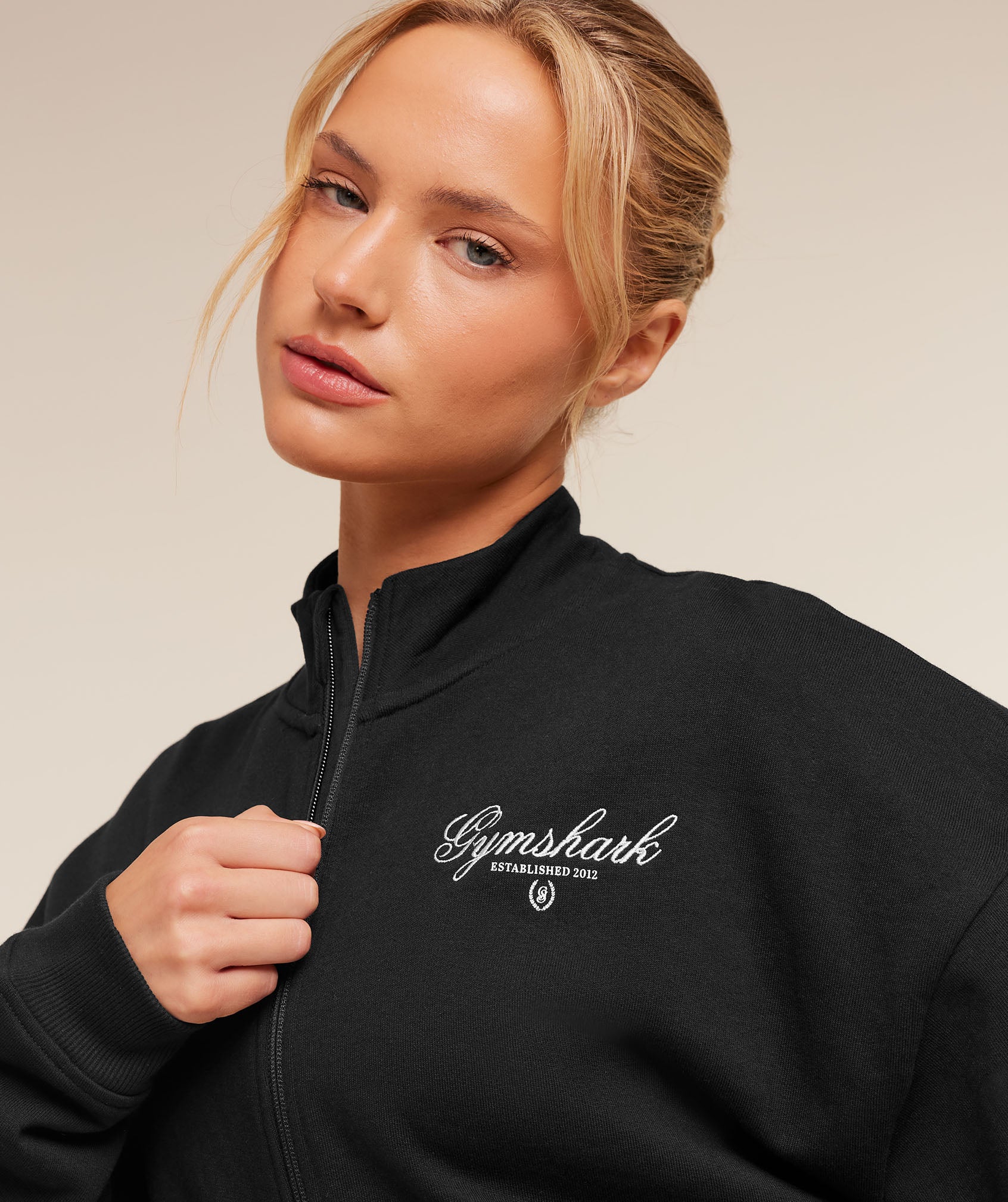 Gymshark Script Embroidery Oversized Zip Through - Black - Image 5