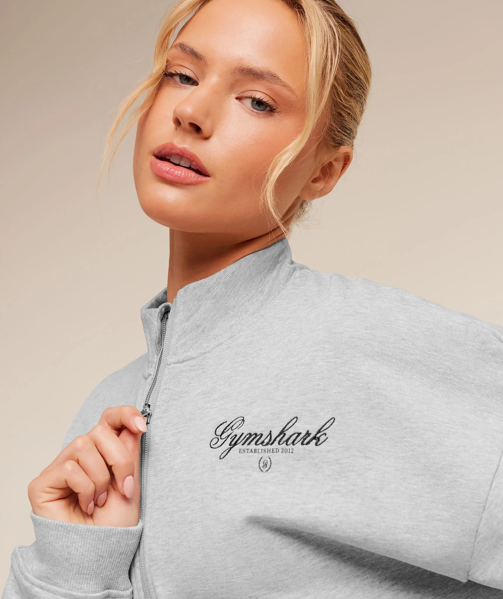 Gymshark Script Embroidery Oversized Zip Through - Light Grey Core Marl - Image 6