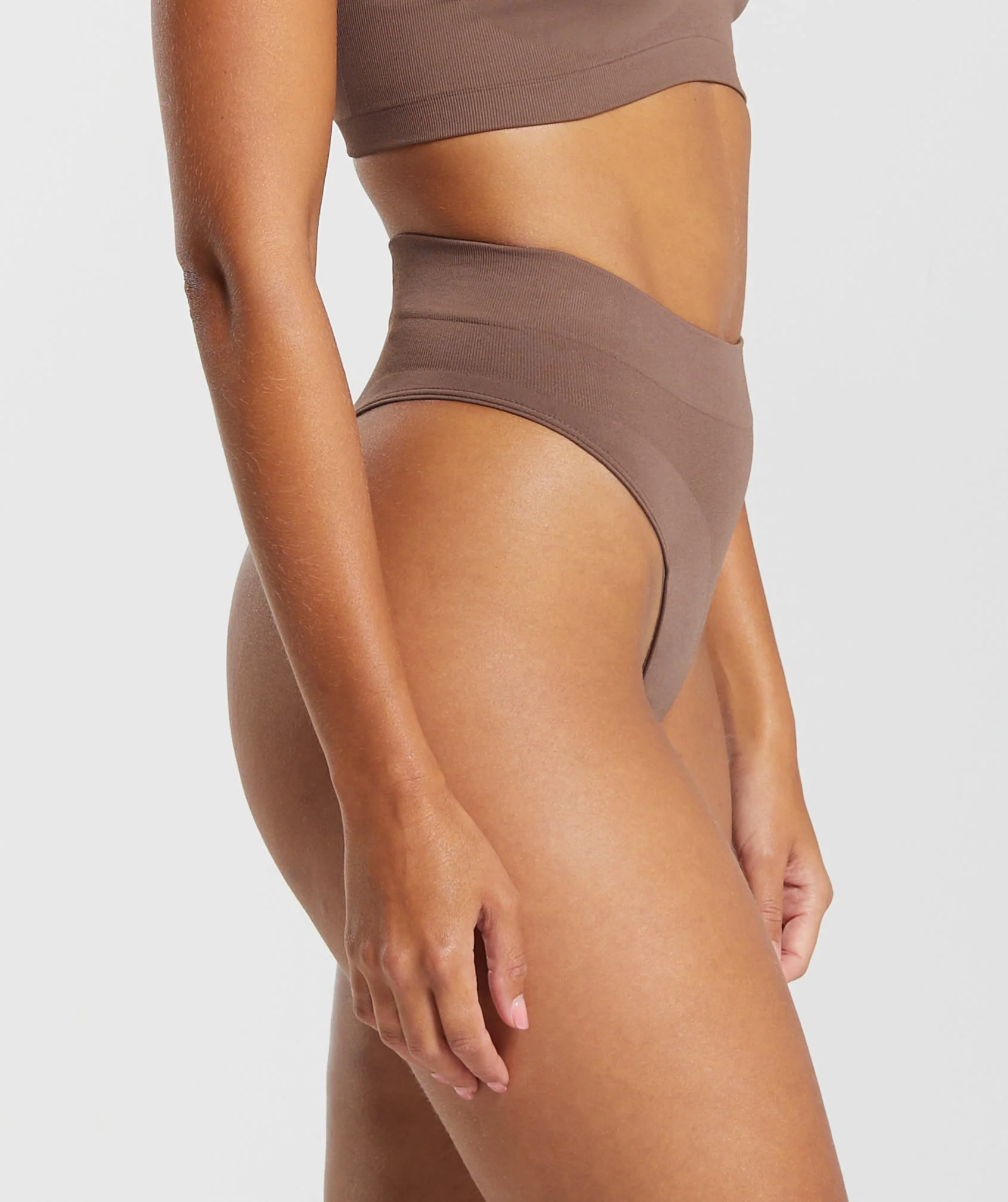 Gymshark Seamless High Waisted Thong - Soft Brown - Image 3