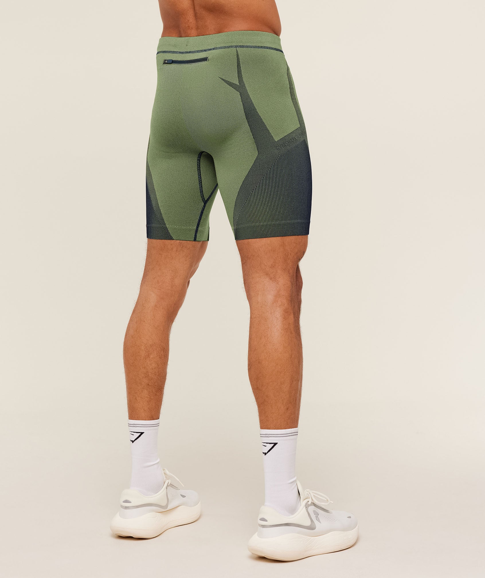 Gymshark Seamless Running Half Tight - Stealth Blue / Sorbet Yellow - Image 2