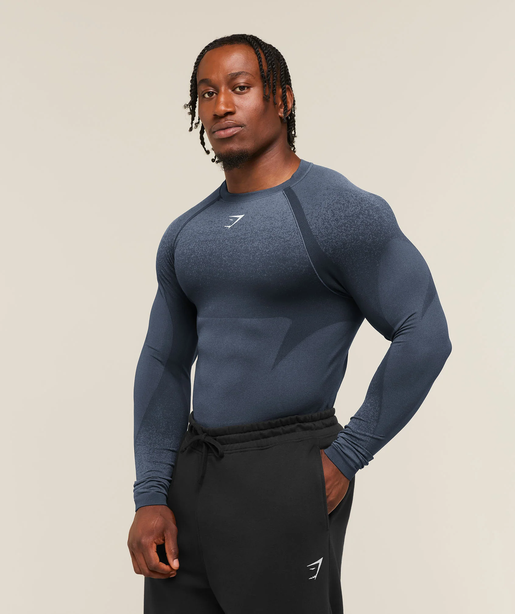 Gymshark Shadow Seamless Long Sleeve T-Shirt - Heavy Blue - Image 3
