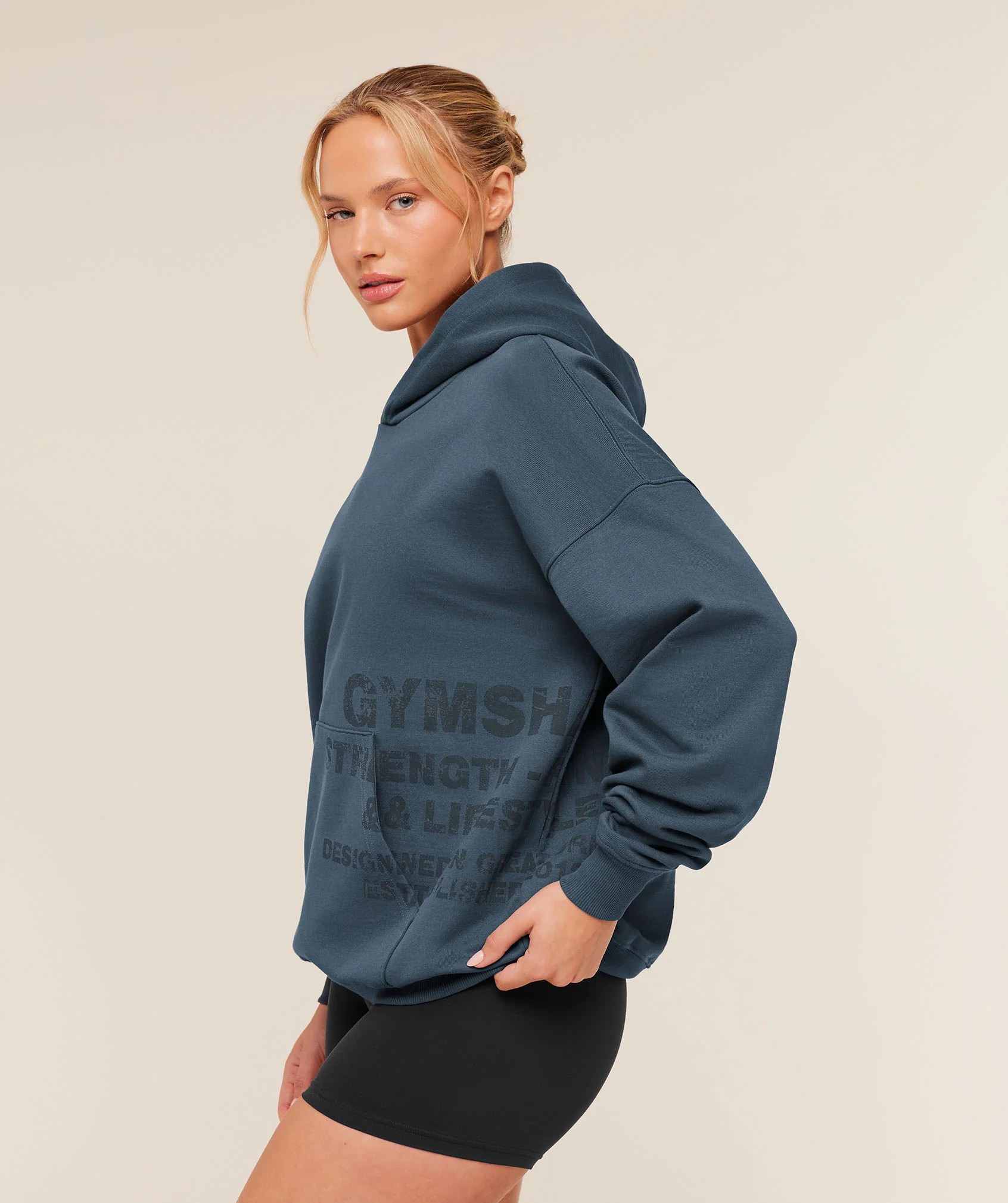 Gymshark Stacked Graphic Hoodie - Stealth Blue - Image 3