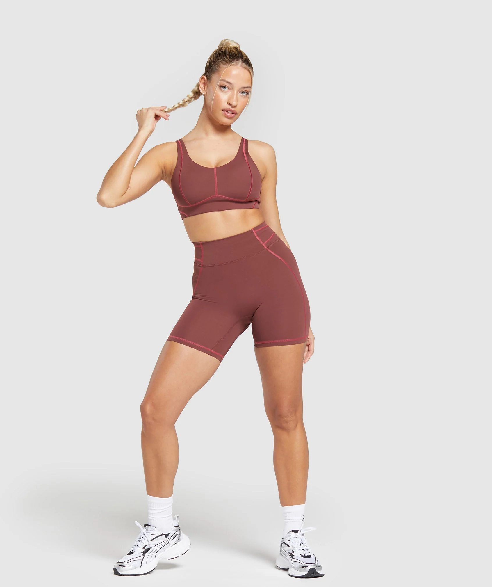 Gymshark Stitch Feature Shorts - Burgundy Brown - Image 4