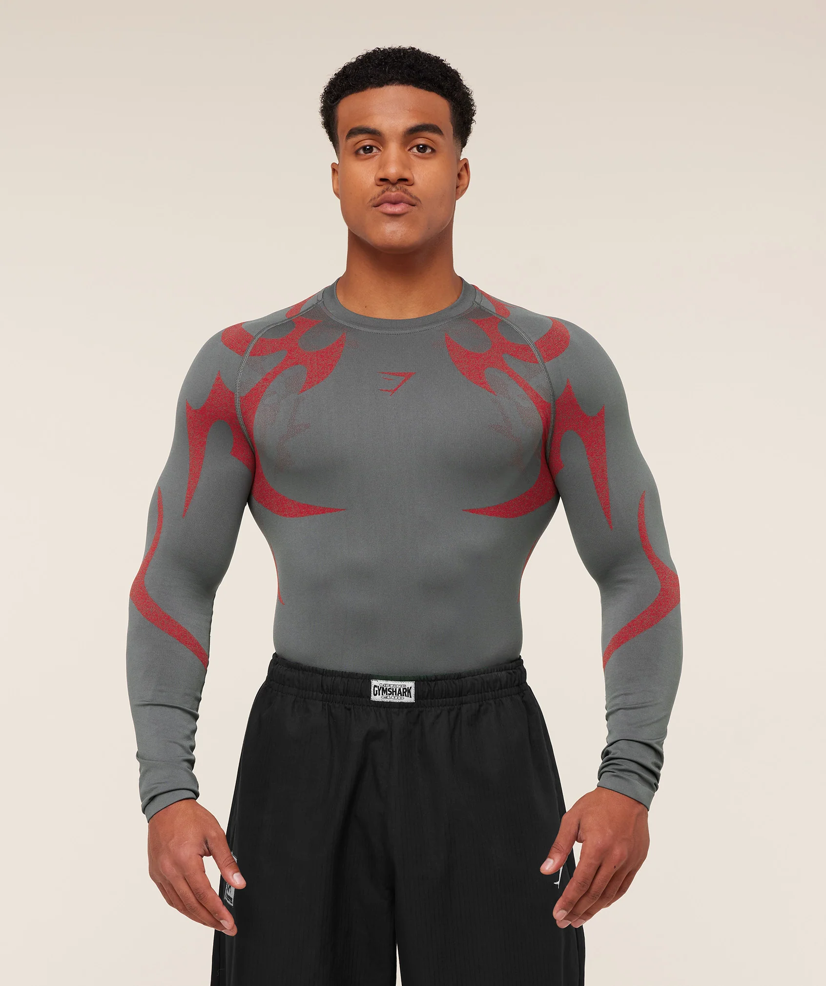 Gymshark Storm Seamless Long Sleeve T-Shirt - GS Dark Grey/GS Zesty Red