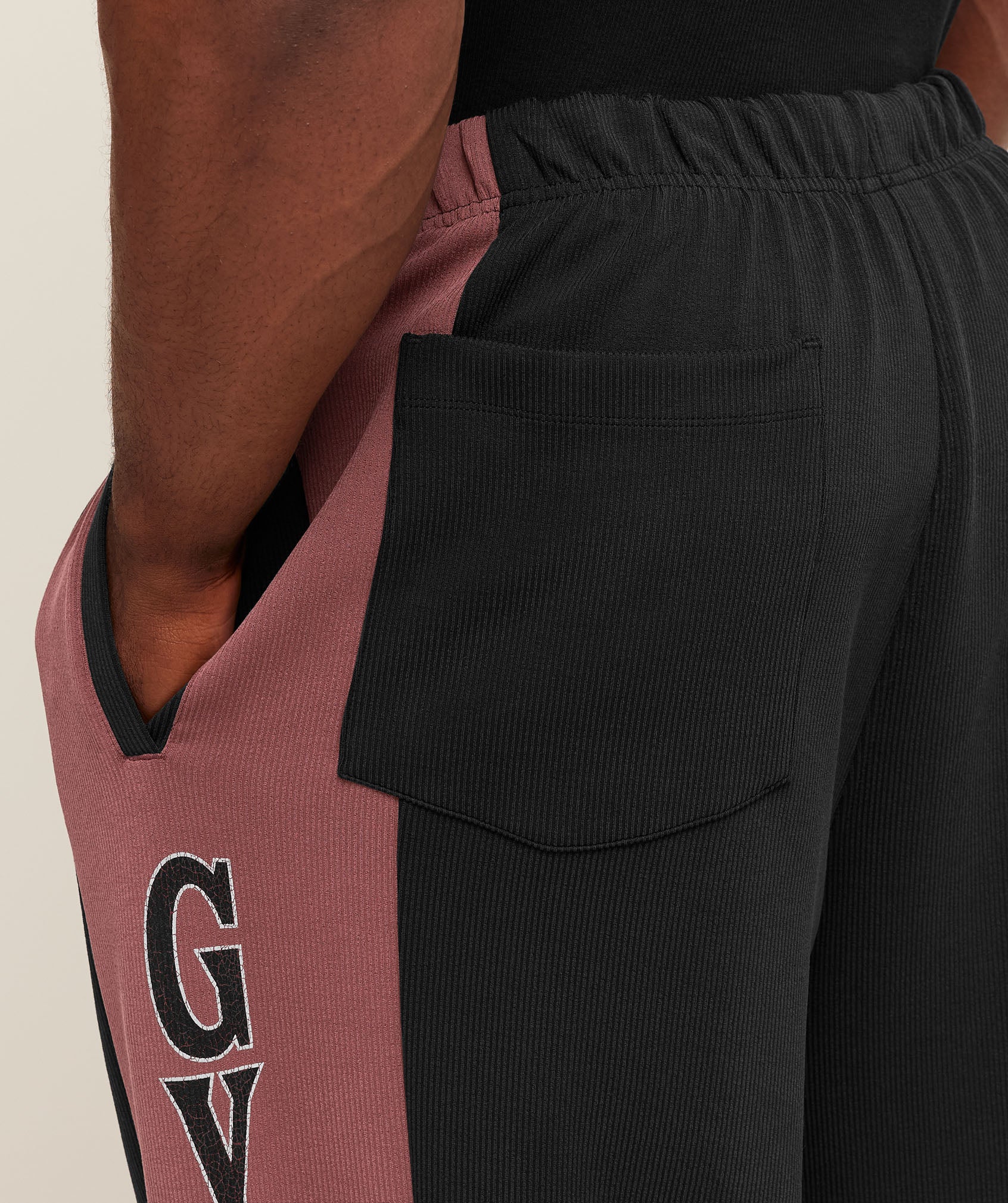Gymshark Straight Leg Tracksuit Pant - Black/Burgundy Brown - Image 4