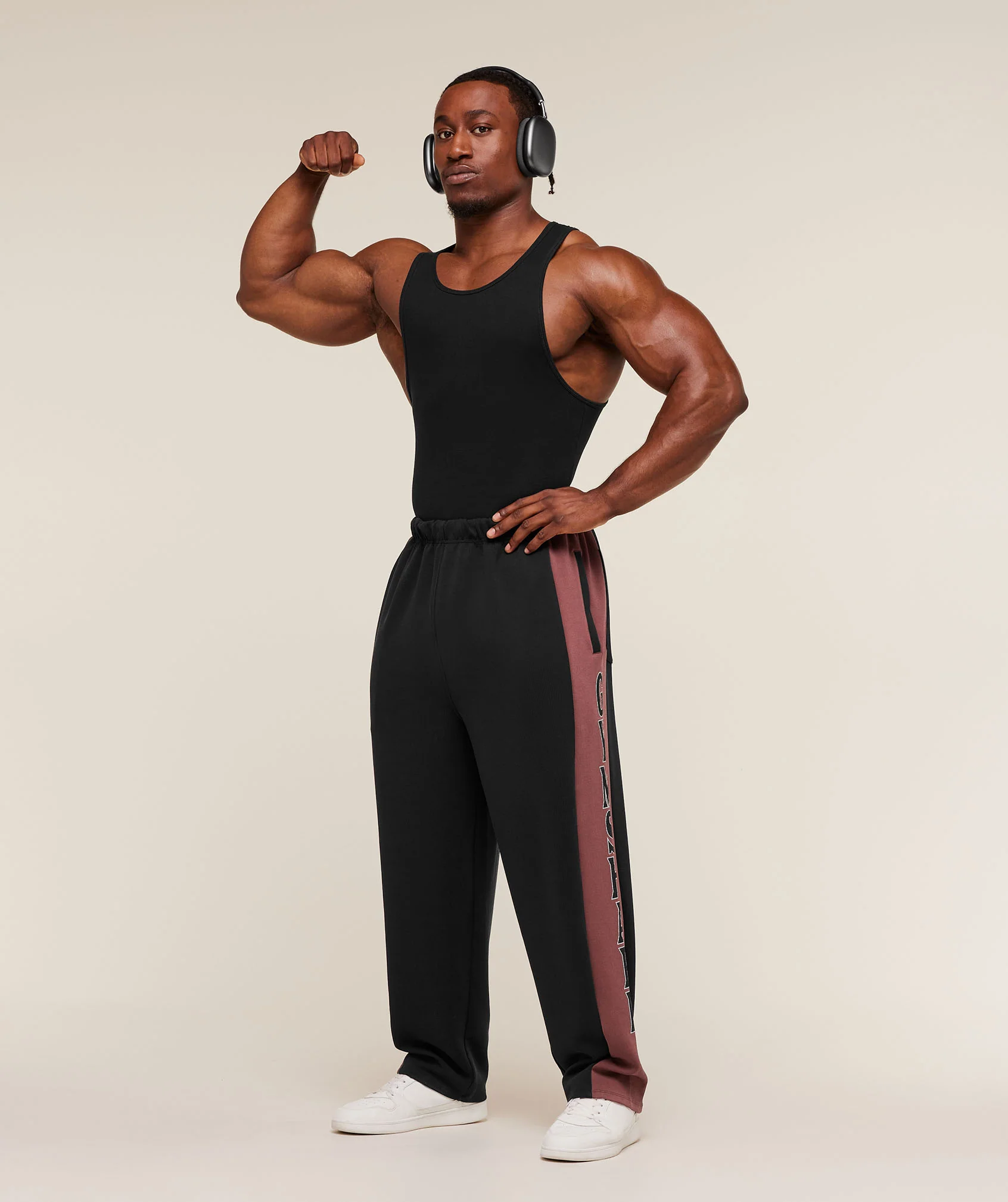 Gymshark Straight Leg Tracksuit Pant - Black/Burgundy Brown - Image 7