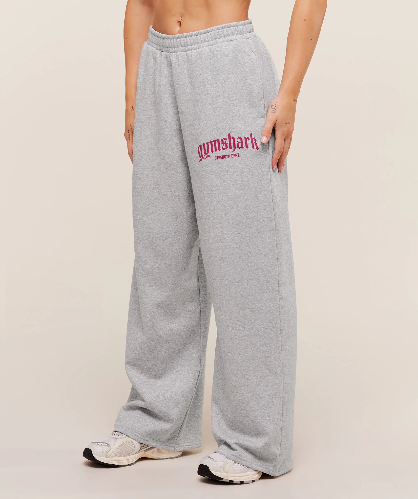 Gymshark Strength Department Wide Leg Joggers - Light Grey Core Marl