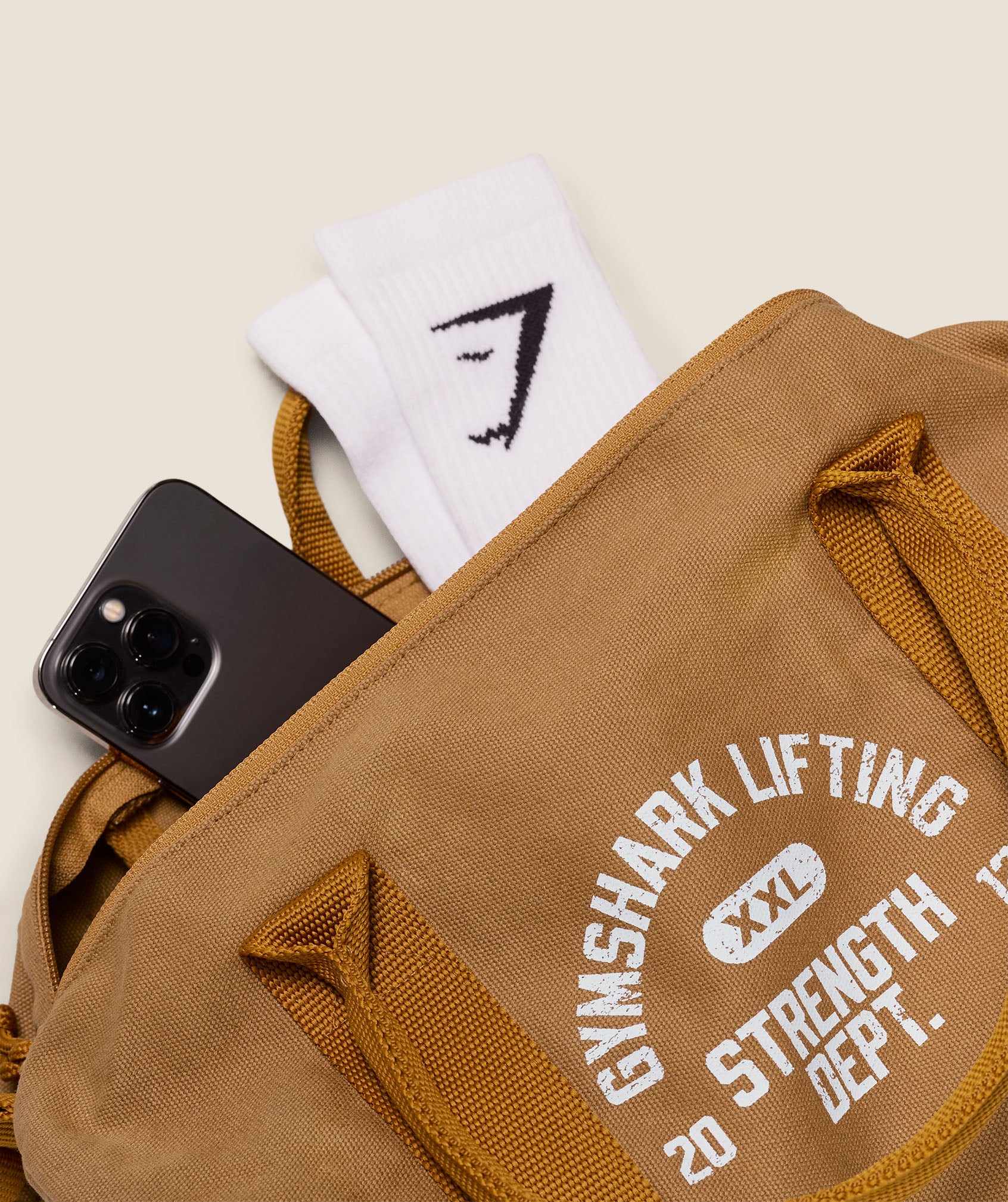 Gymshark Strength Dept Mini Canvas Duffle Bag - Antique Gold - Image 5