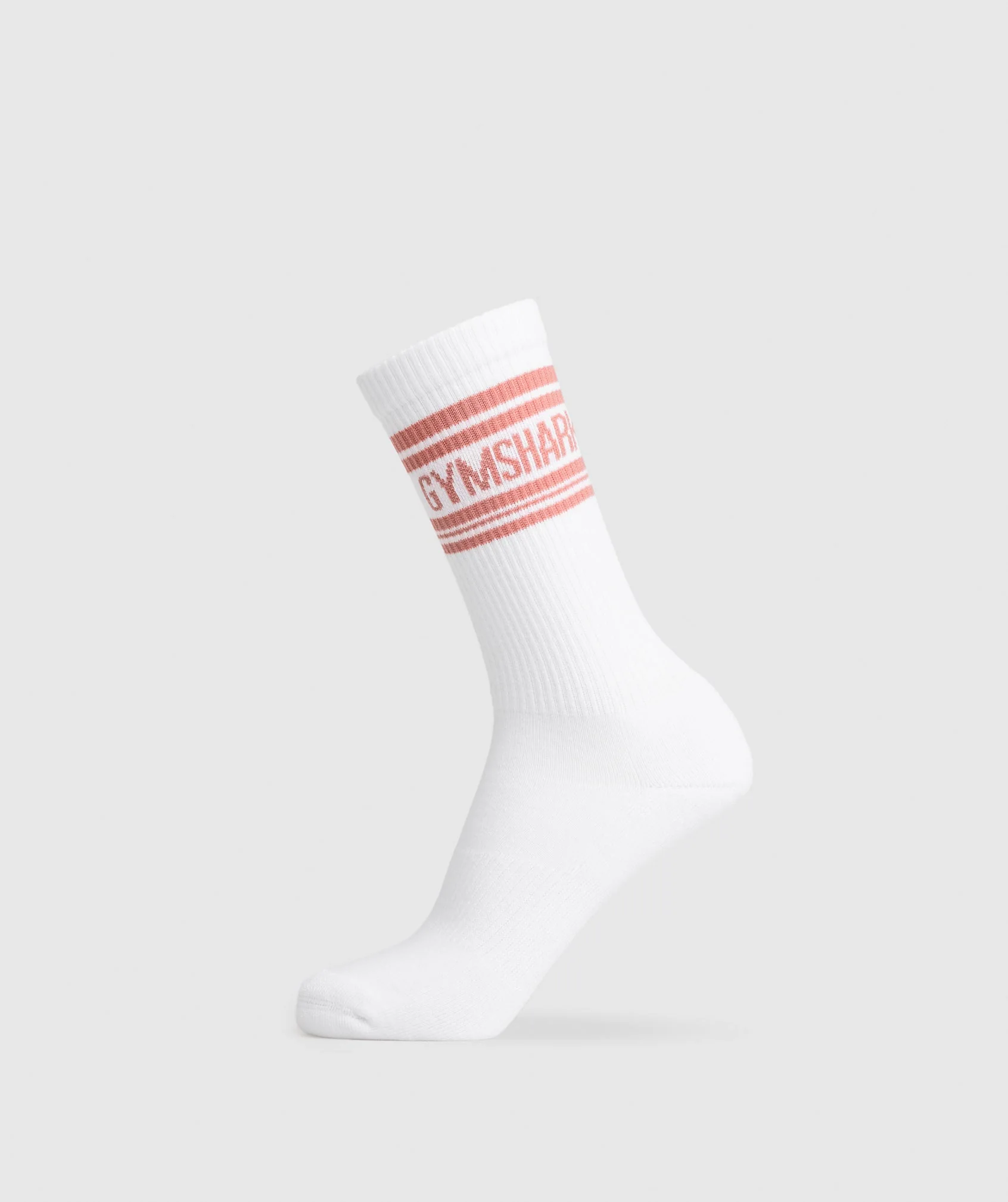 Gymshark Stripe Crew Single Sock - White/Sunbaked Pink