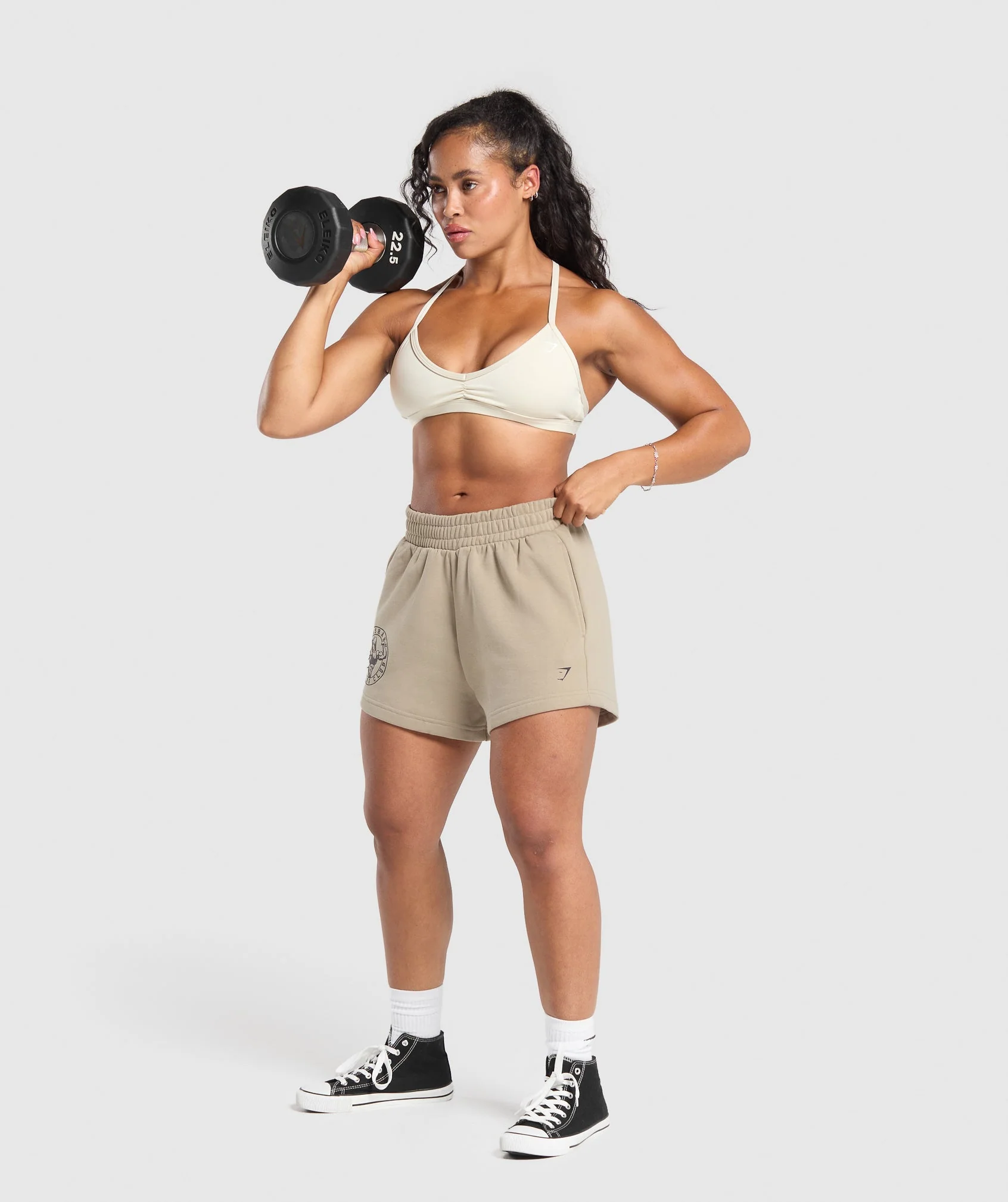 Gymshark Strong Girl Lifting Club Graphic Shorts - Sand Brown - Image 4