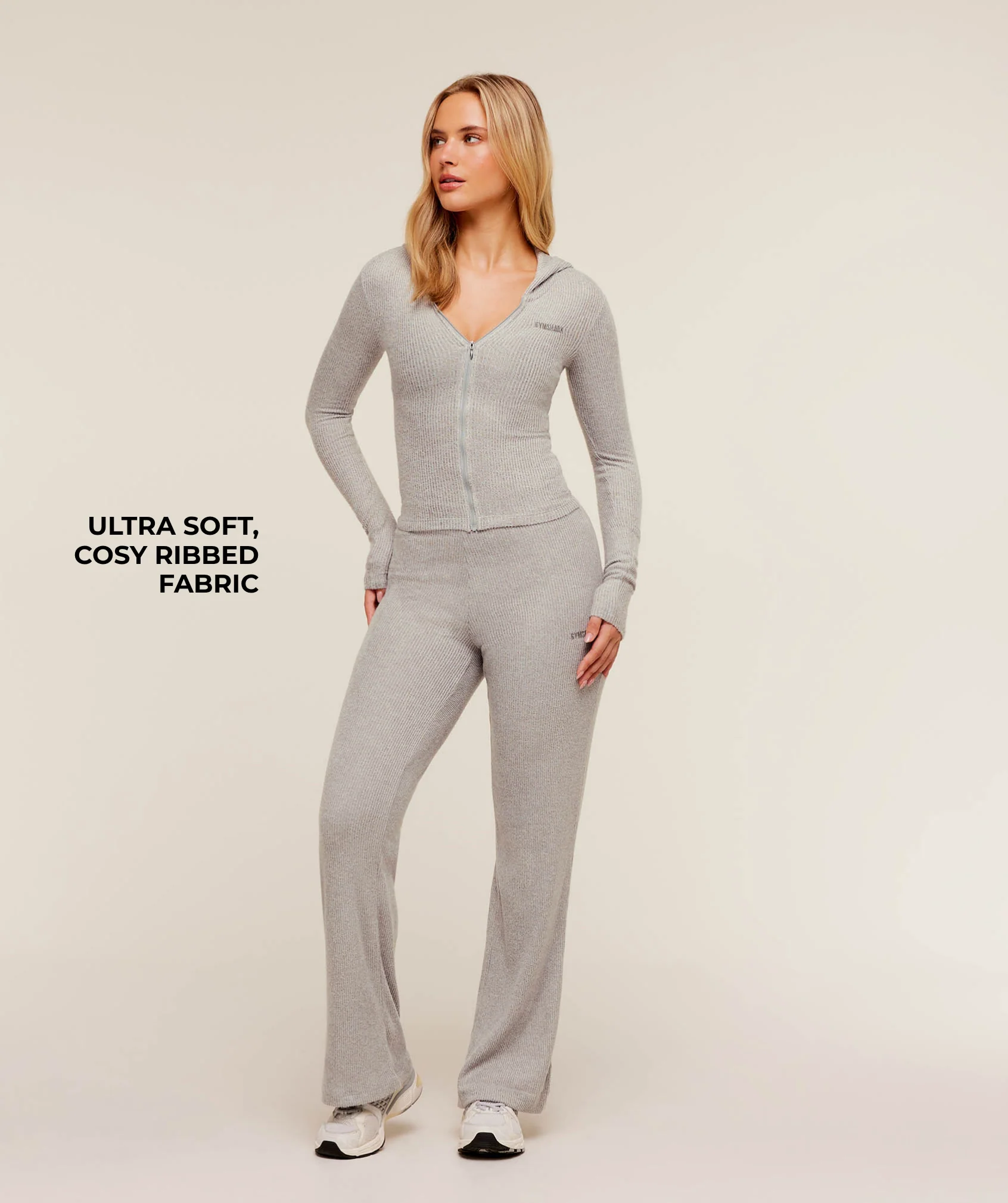 Gymshark SuperSoft Zip Through Hoodie - Light Grey Core Marl - Image 2