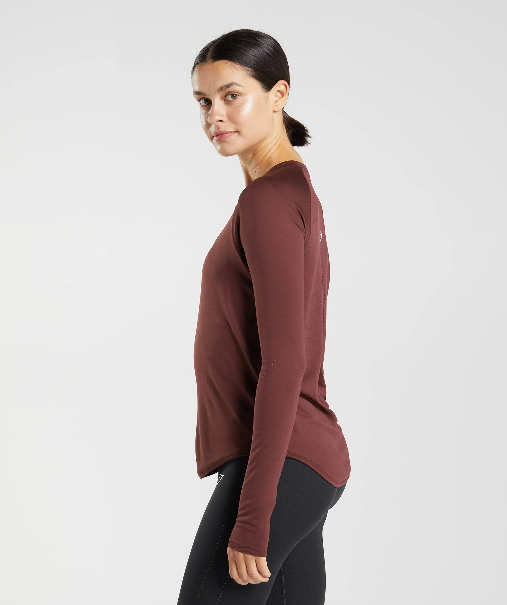 Gymshark Sweat Seamless Long Sleeve Top - Baked Maroon - Image 3
