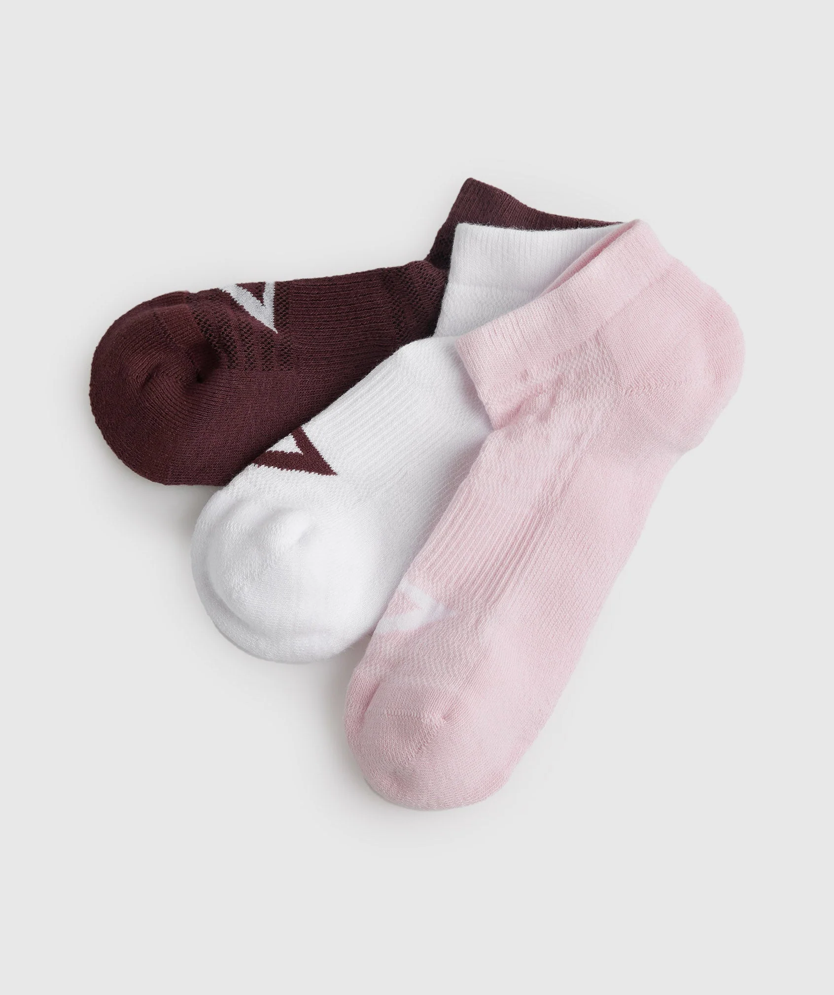 Gymshark Ankle Socks 3pk - Baked Maroon/Sweet Pink/White - Image 2